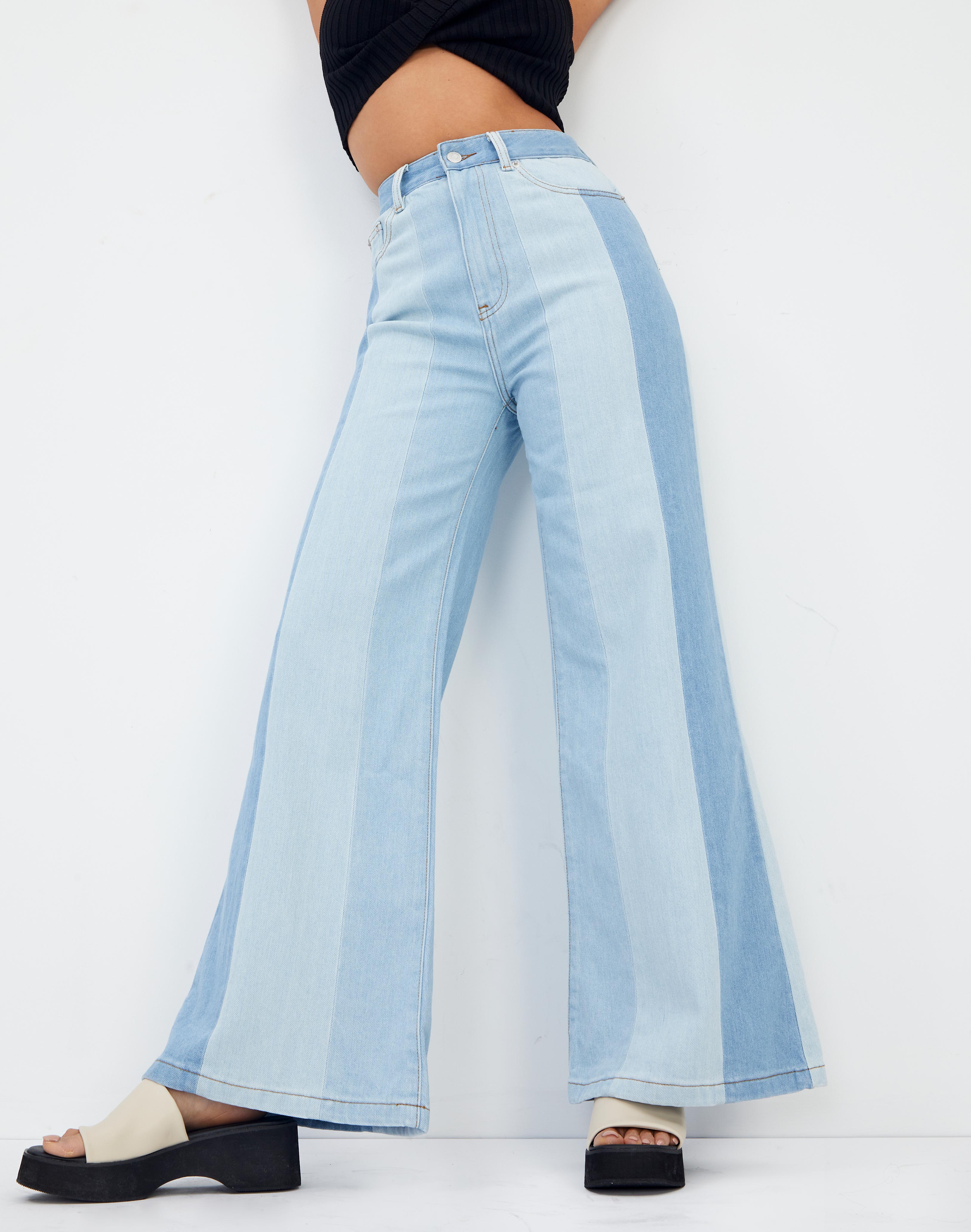 different coloured leg jeans