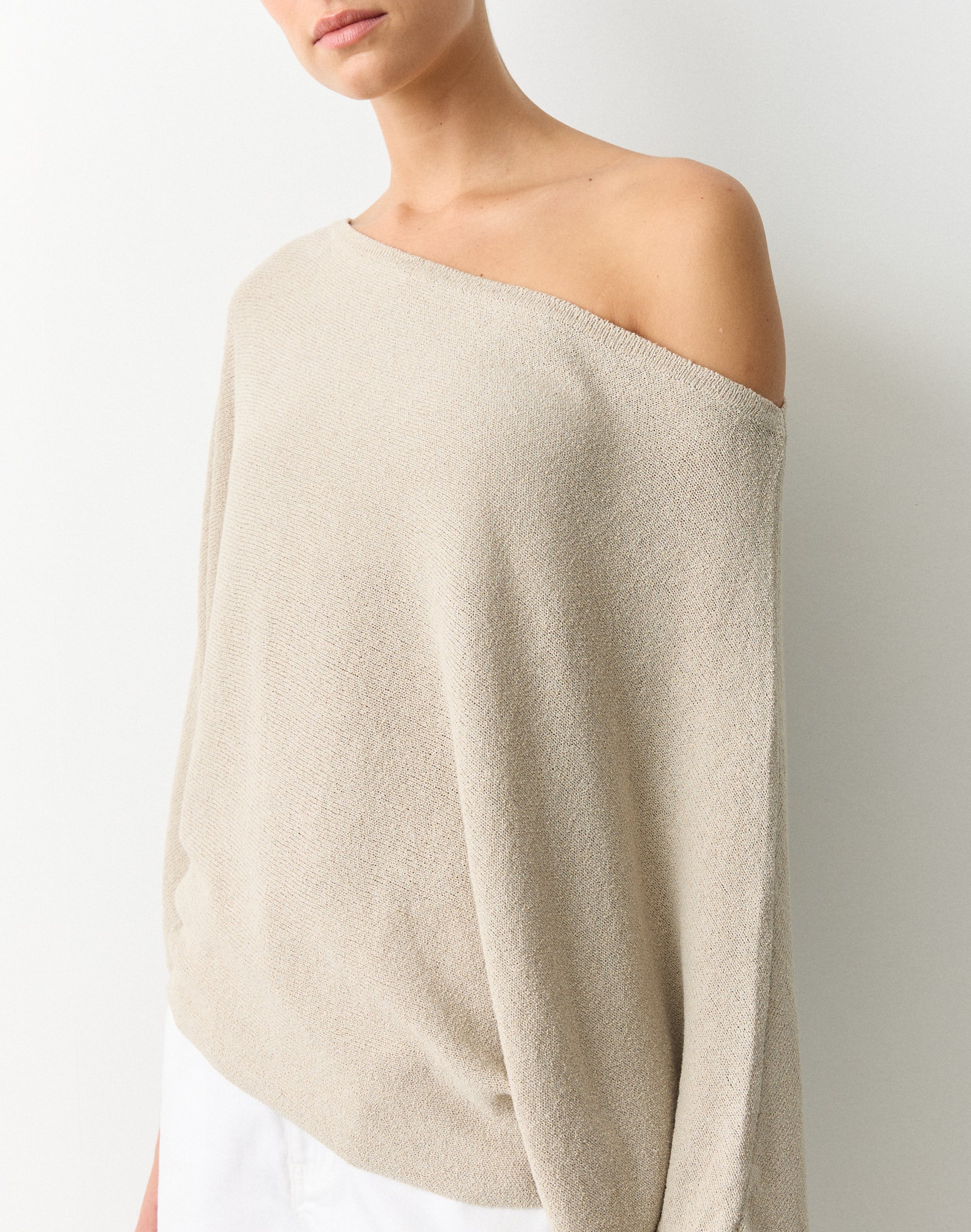 Off Shoulder Oversized Knit Top in Solid Sand | Glassons US