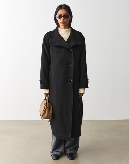 Wool Blend Funnel Neck Longline Coat