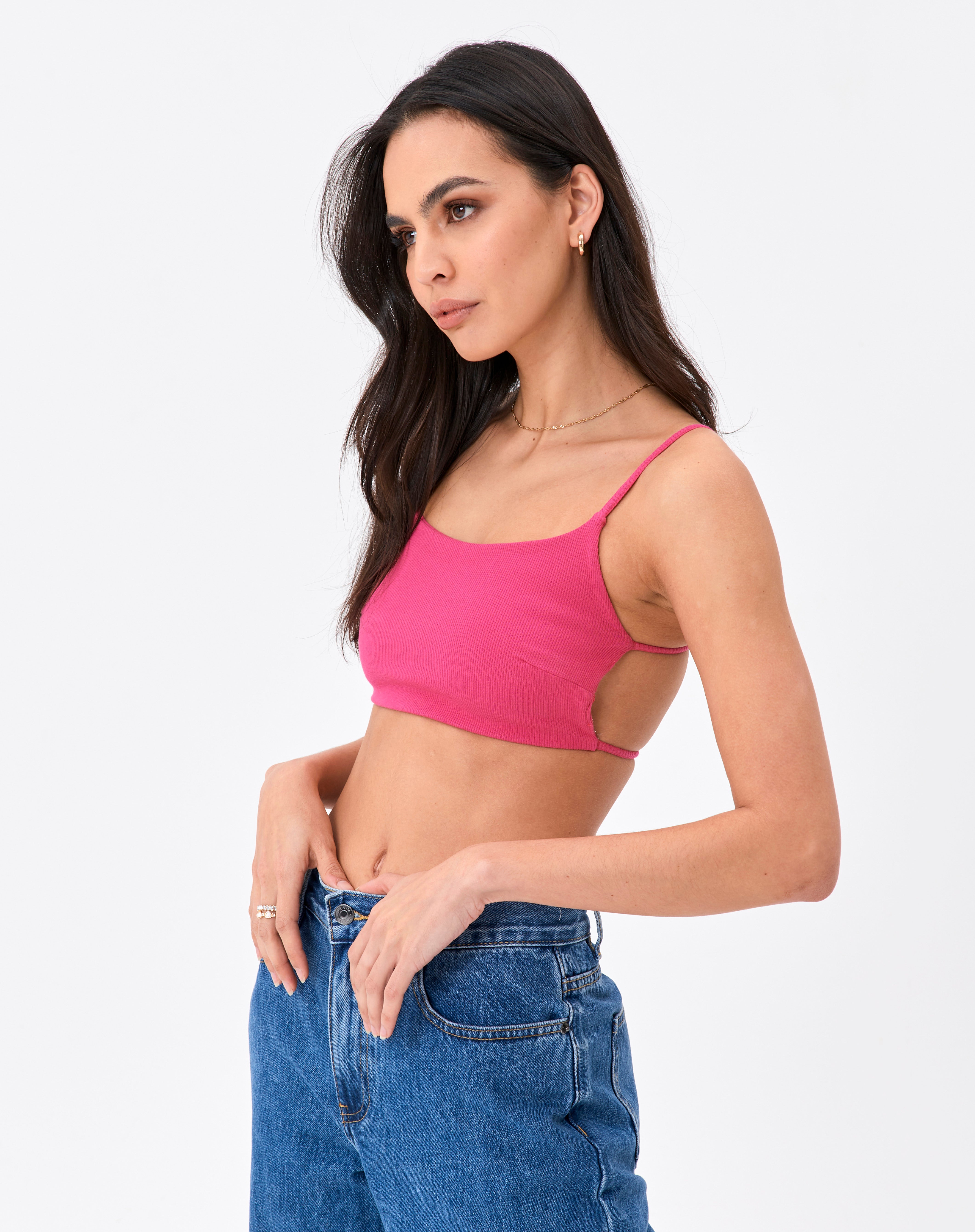 Double Back Strap Super Crop Top in Pink | Glassons