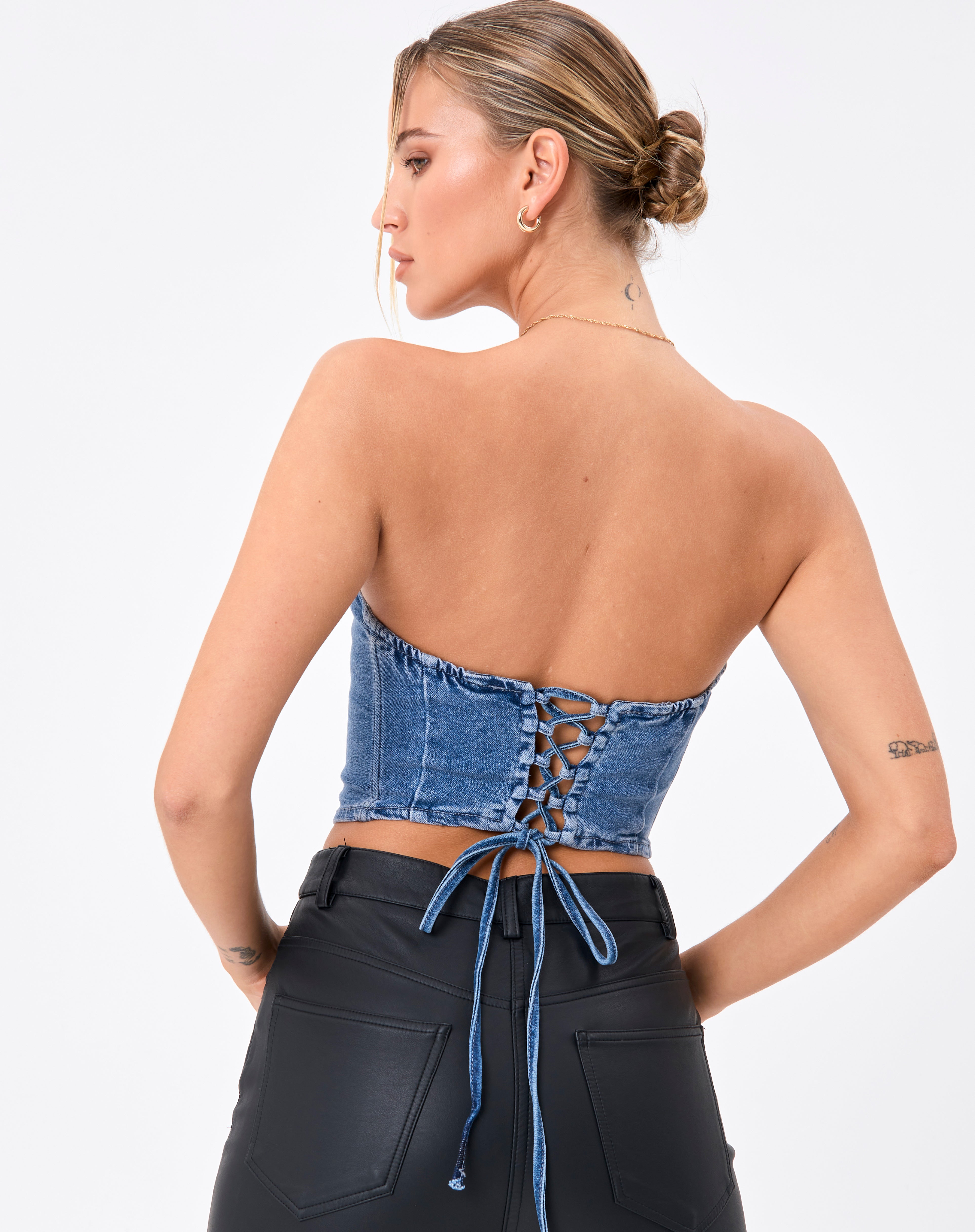 Re-worked Denim Corset Top in Blue 