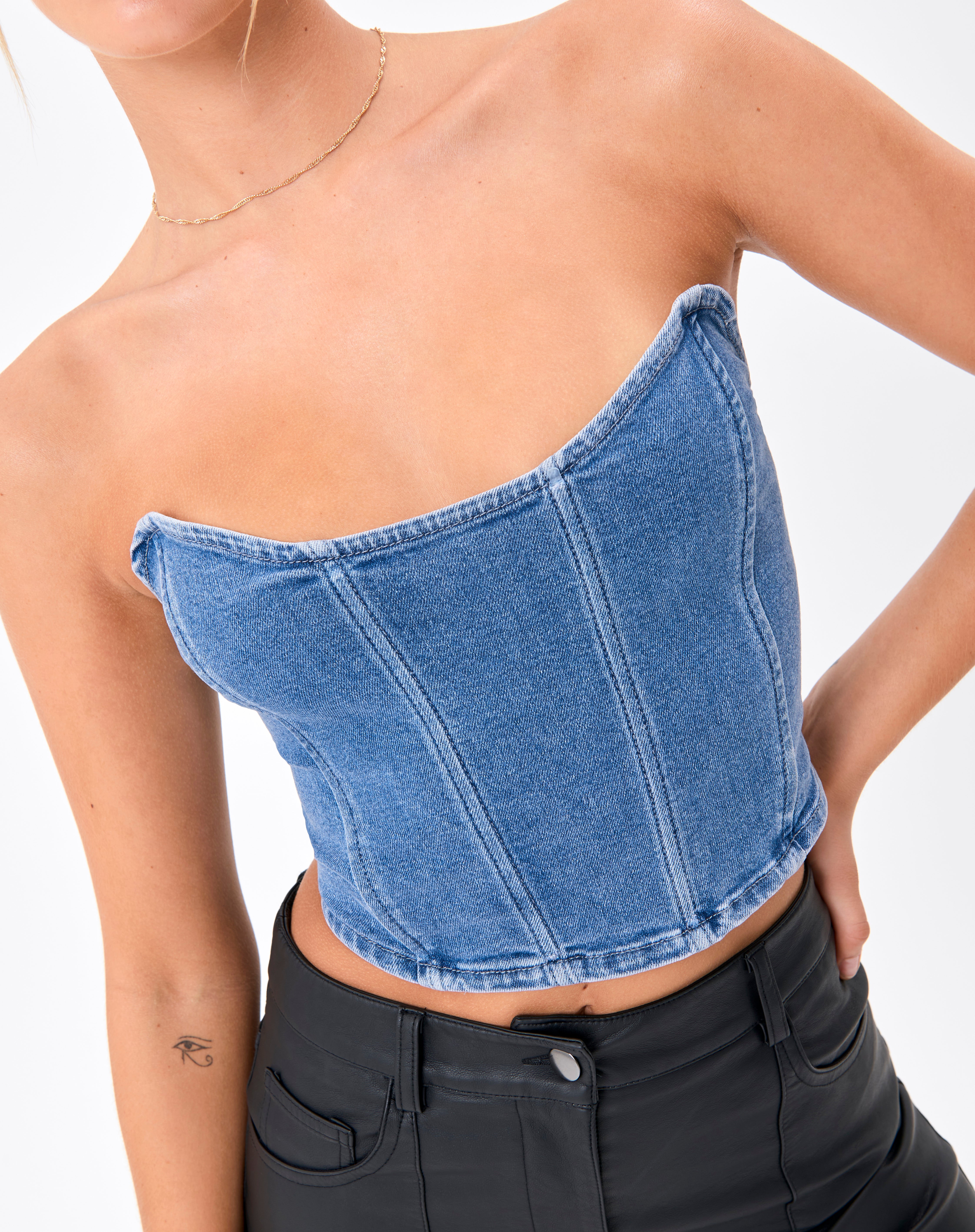 Re-worked Denim Corset Top in Blue 