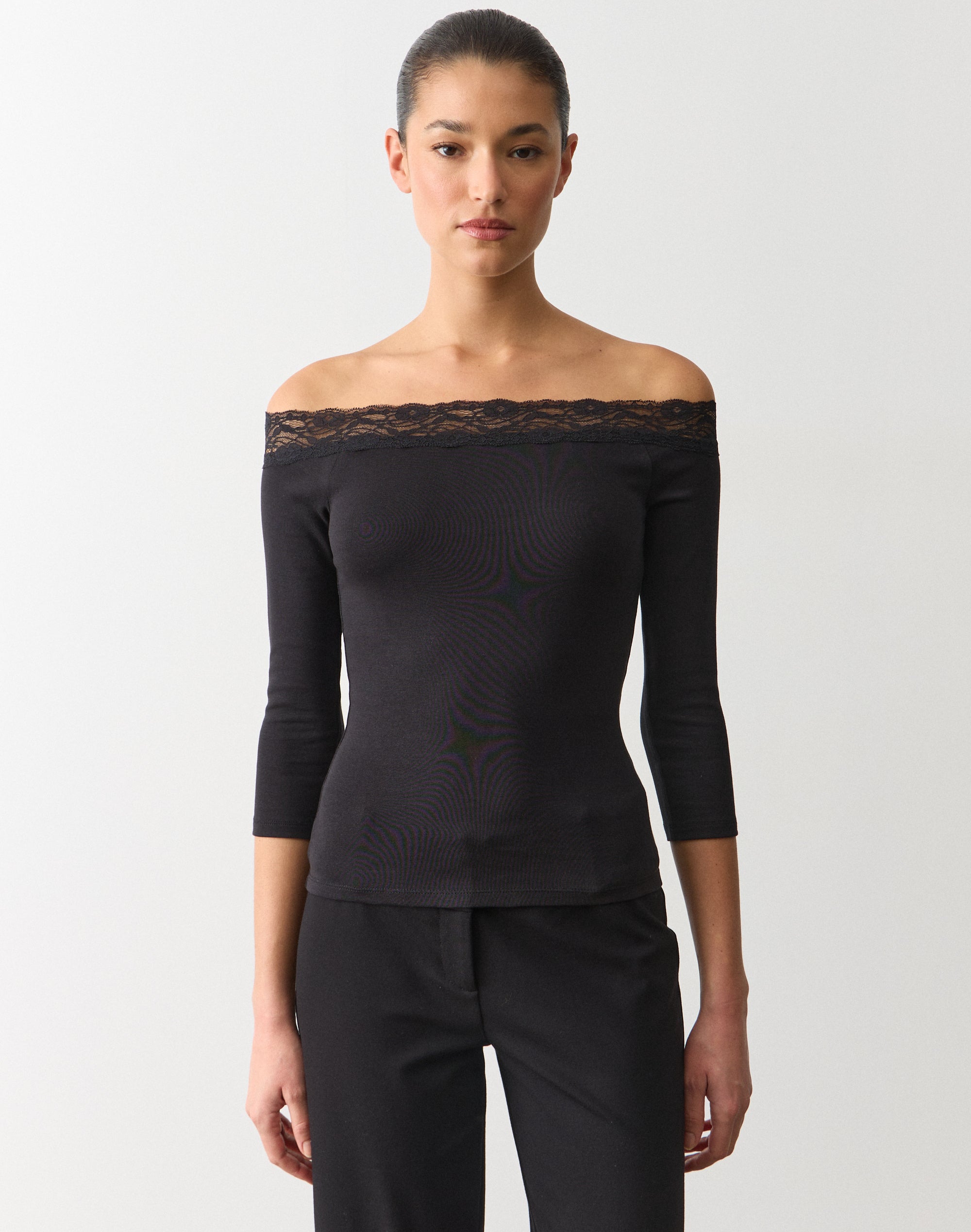 Lace Trim Off Shoulder Top in Black | Glassons US