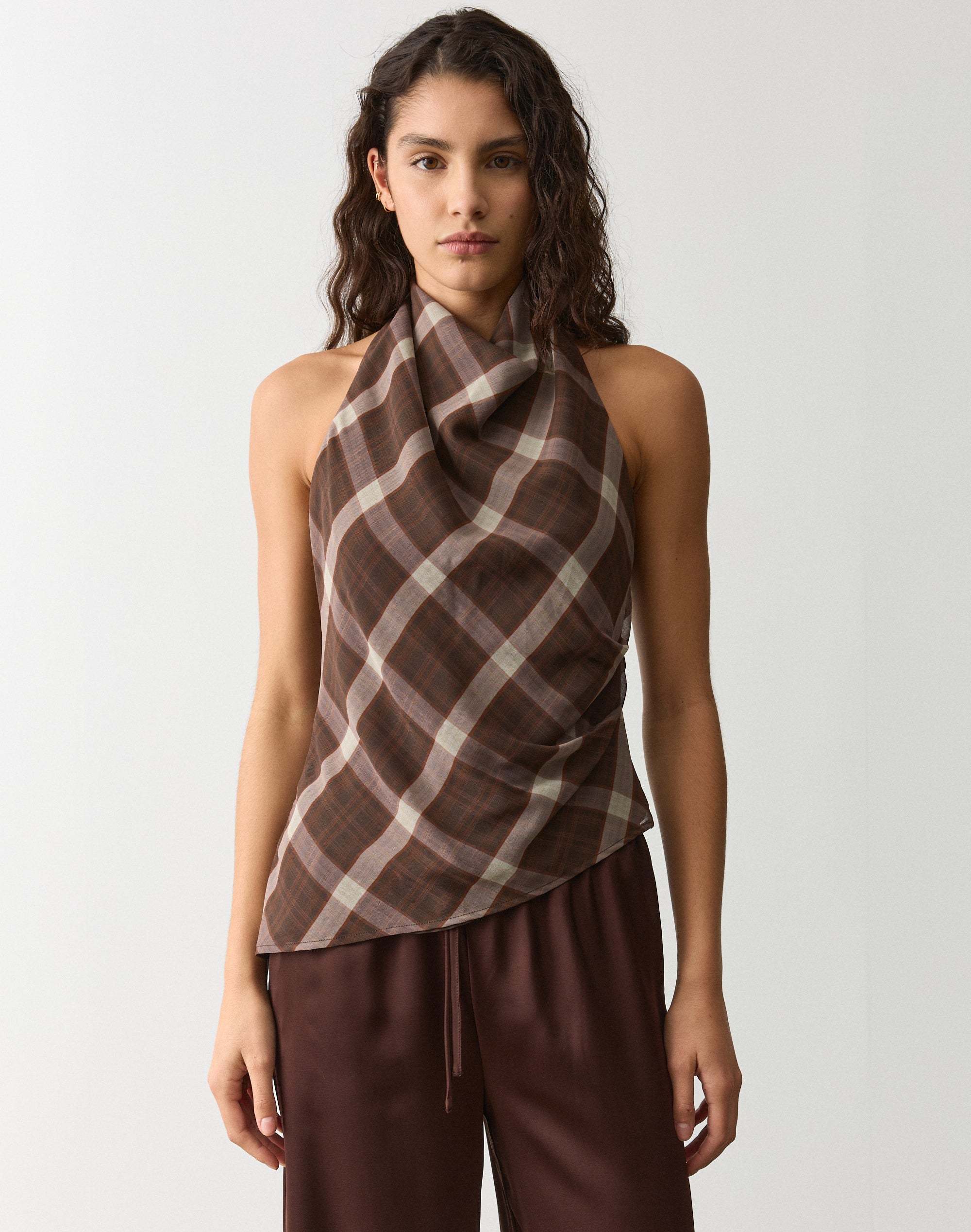 トップス yilon HALTER-NECK CHECK BLOUSE Halter-neck check blouse – YILON