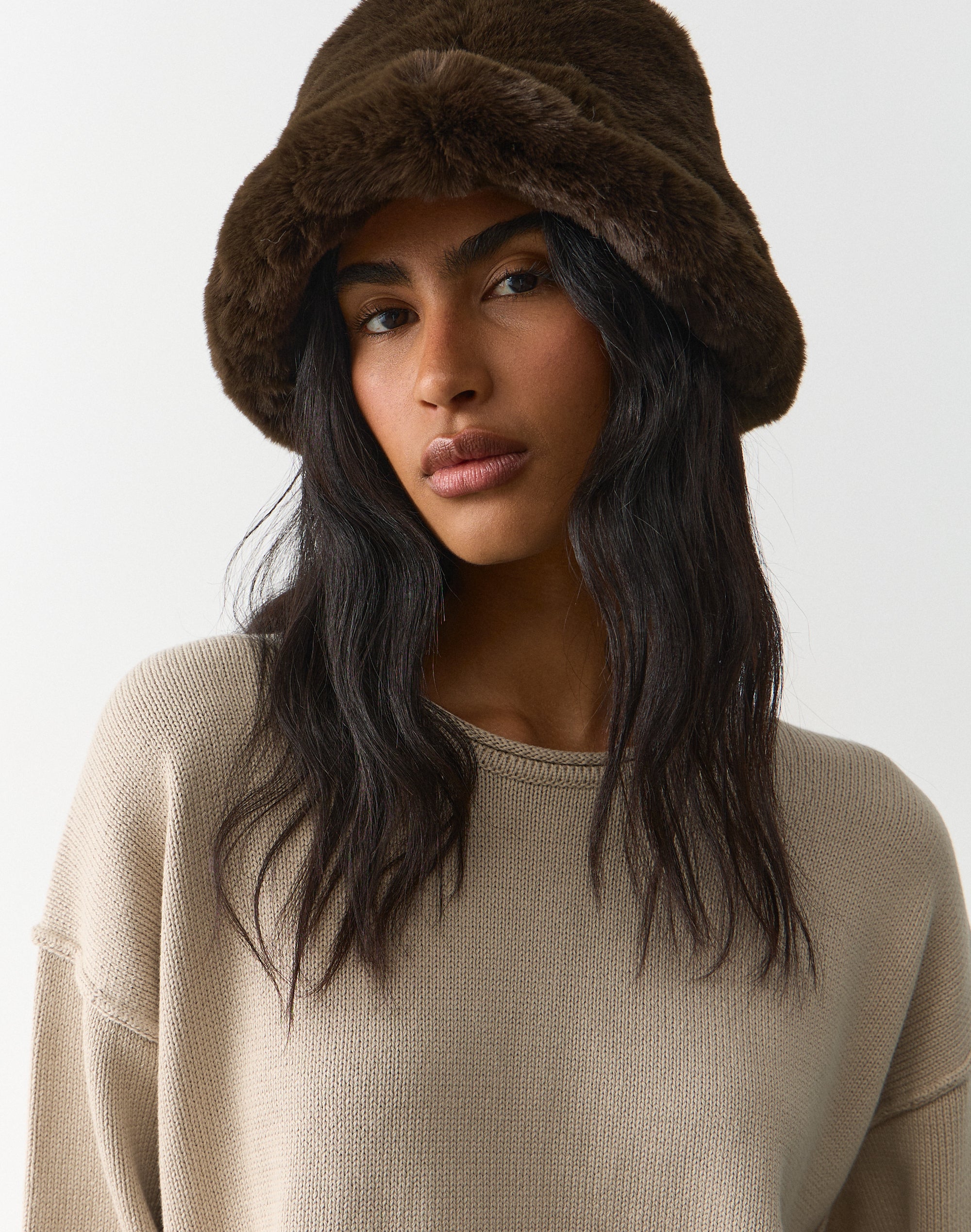 Faux Fur Bucket Hat in Dark Brown | Glassons