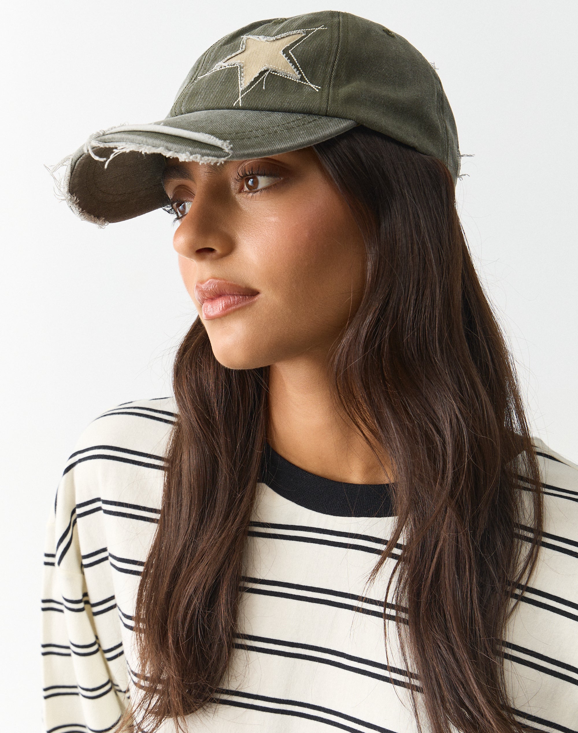 New Custom Designed Olive Distressed Baseball Cap w/ Shooting Stars, Adjustable Custom Olive Snapbacks Hats | Stitched Green Caps Headgear  main image 3