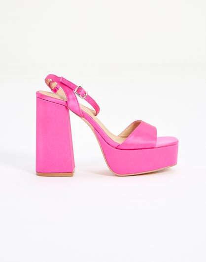 Satin Platform Heels in Pink | Glassons