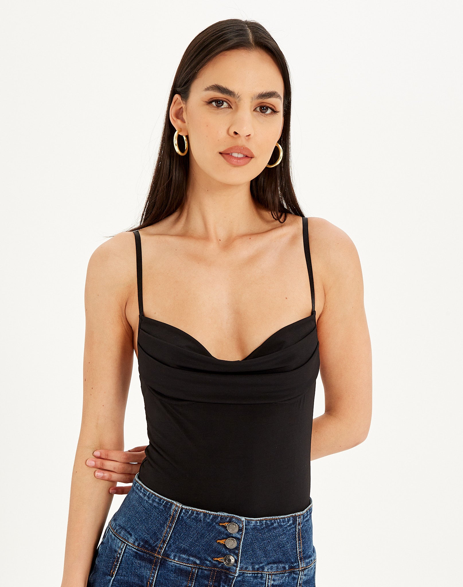 Supersoft Cowl Neck Low Back Bodysuit in Black | Glassons