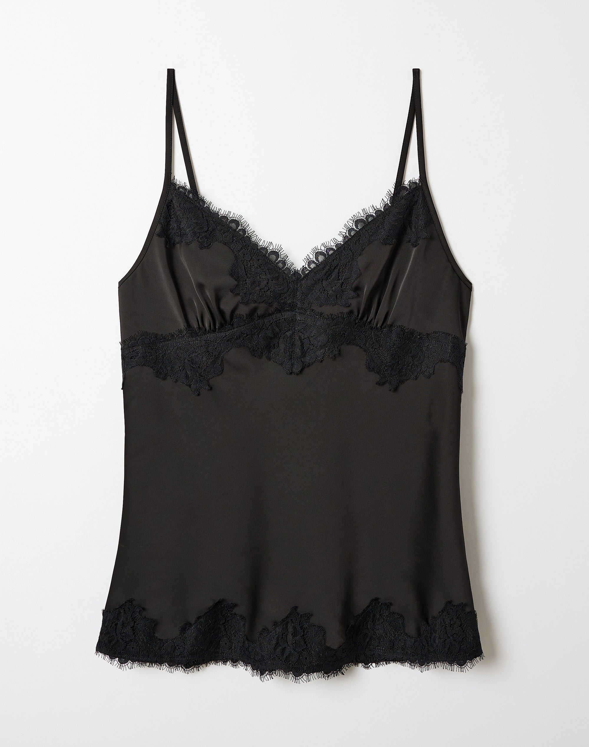 Satin Lace Trim Cami in Black X Black | Glassons US