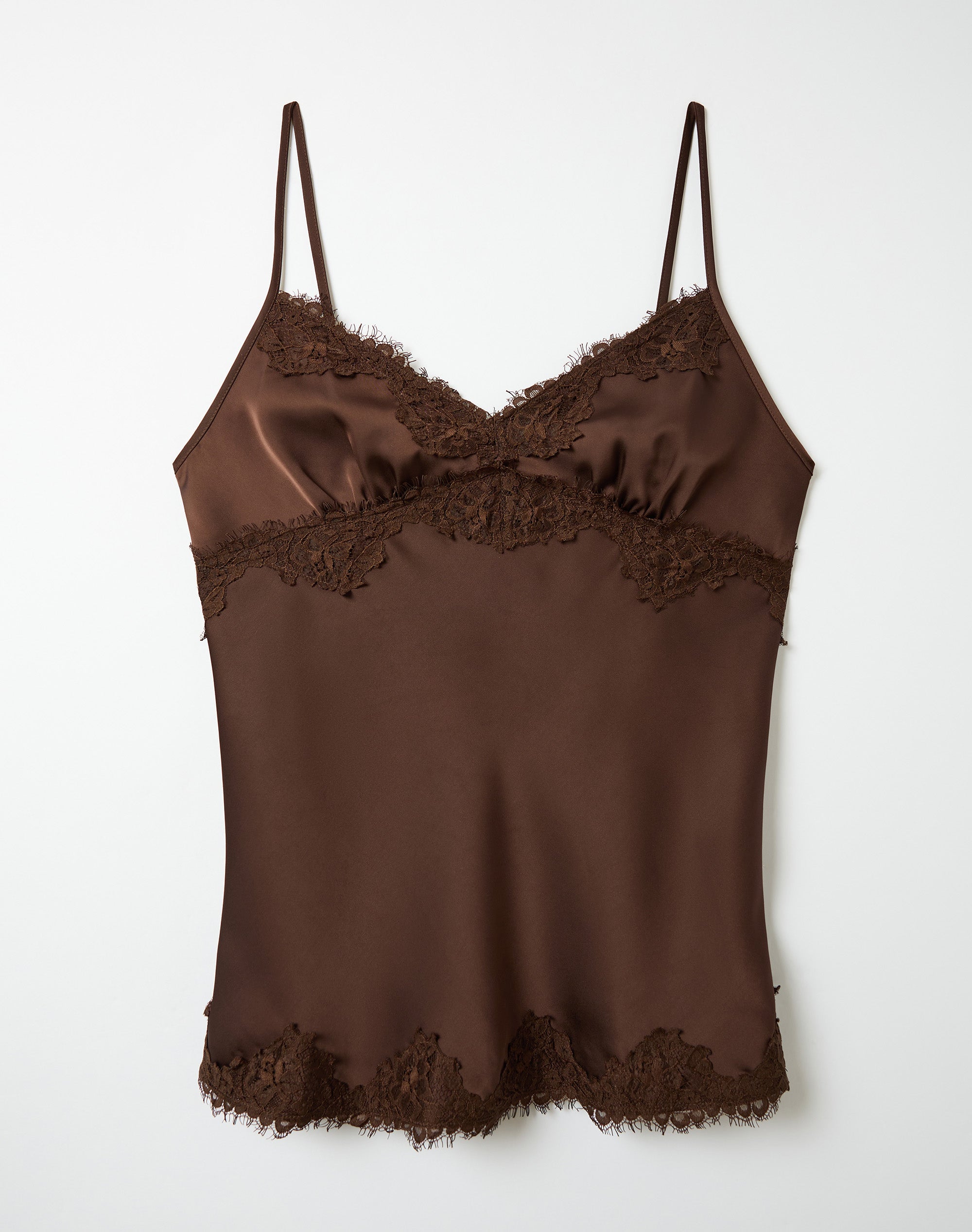 Satin Lace Trim Cami in Fudge X Fudge | Glassons US
