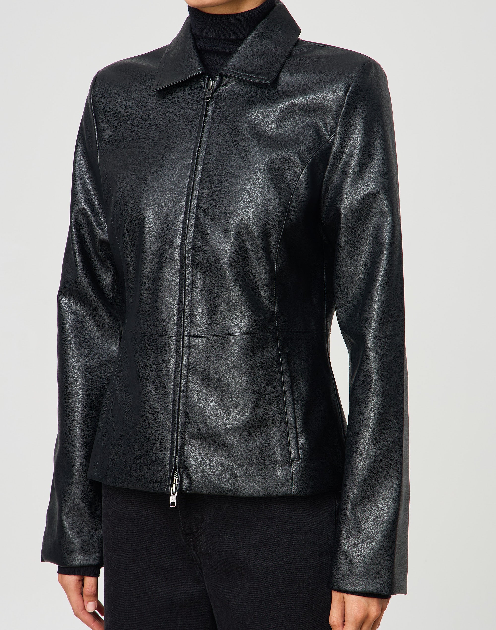 Double Zip Faux Leather Jacket in Black | Glassons AU