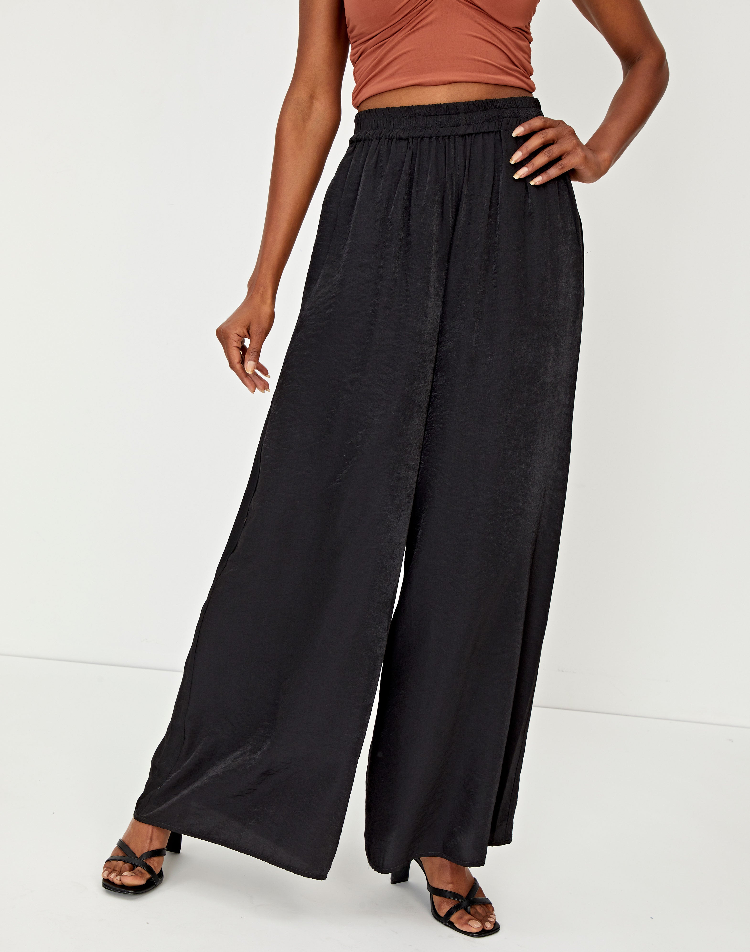 high waisted wide leg black dress pants 