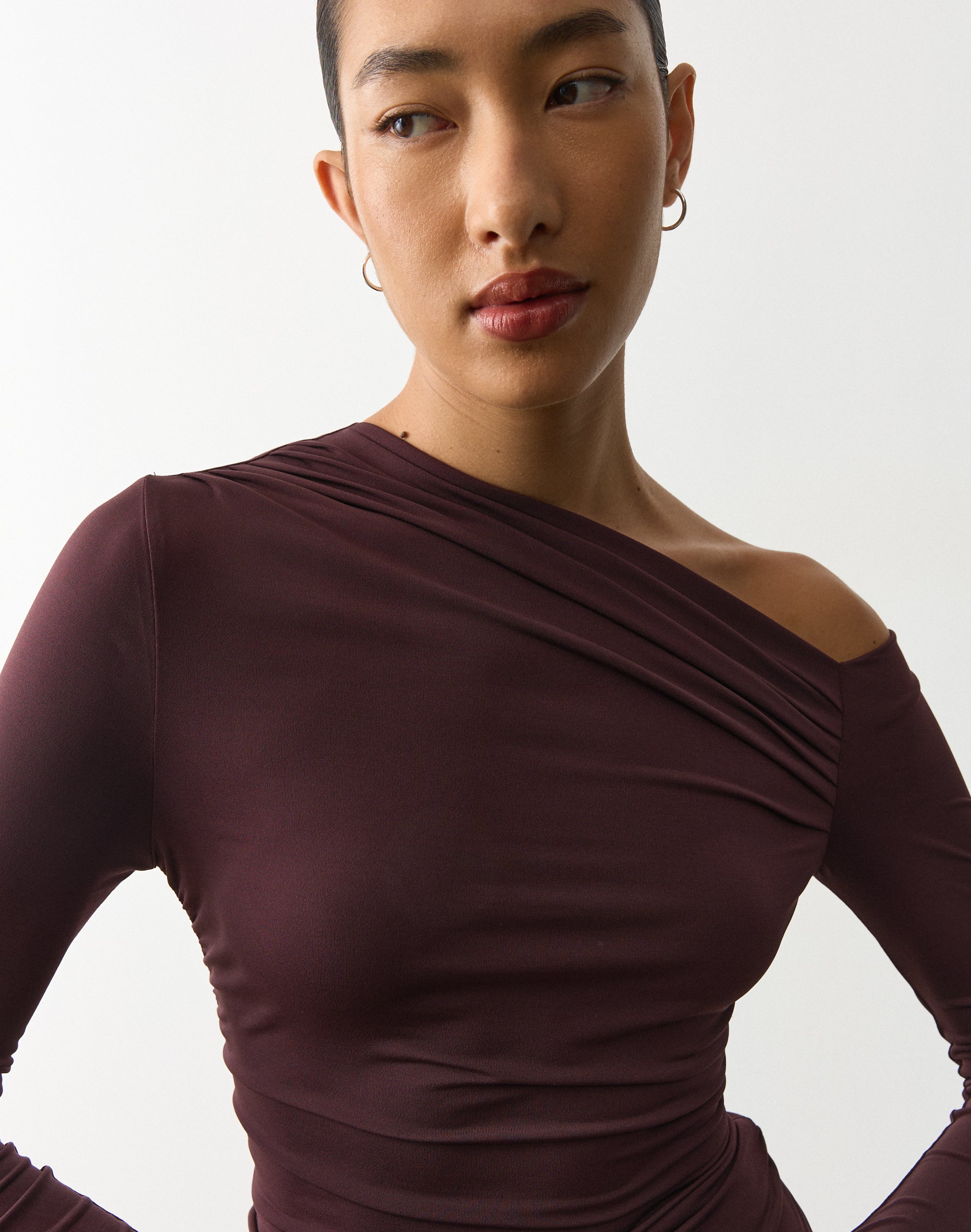 Asymmetrical Long Sleeve Top in Wine Not | Glassons US
