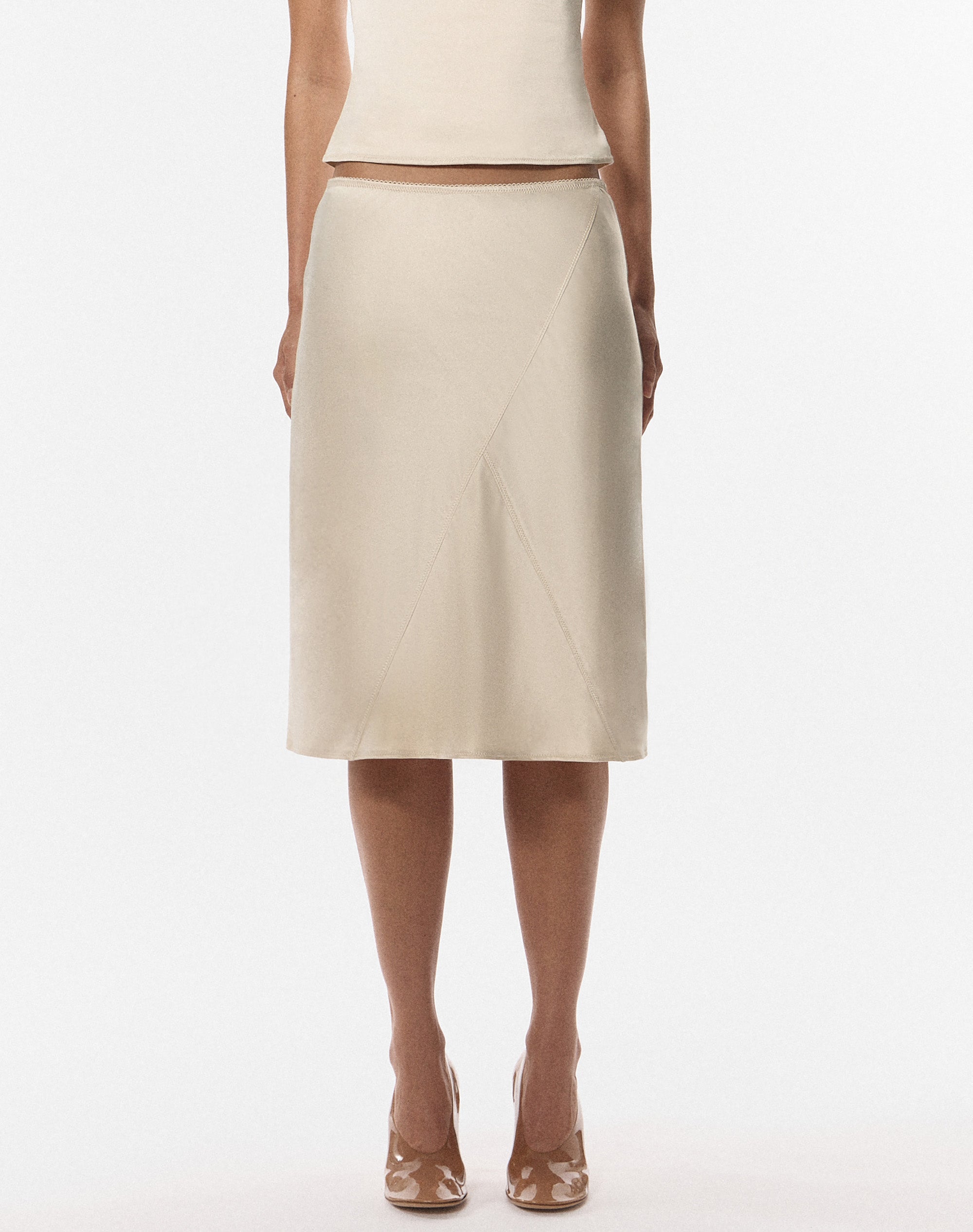Edt. Satin Picot Trim Midi Skirt in Sleek Sand | Glassons US