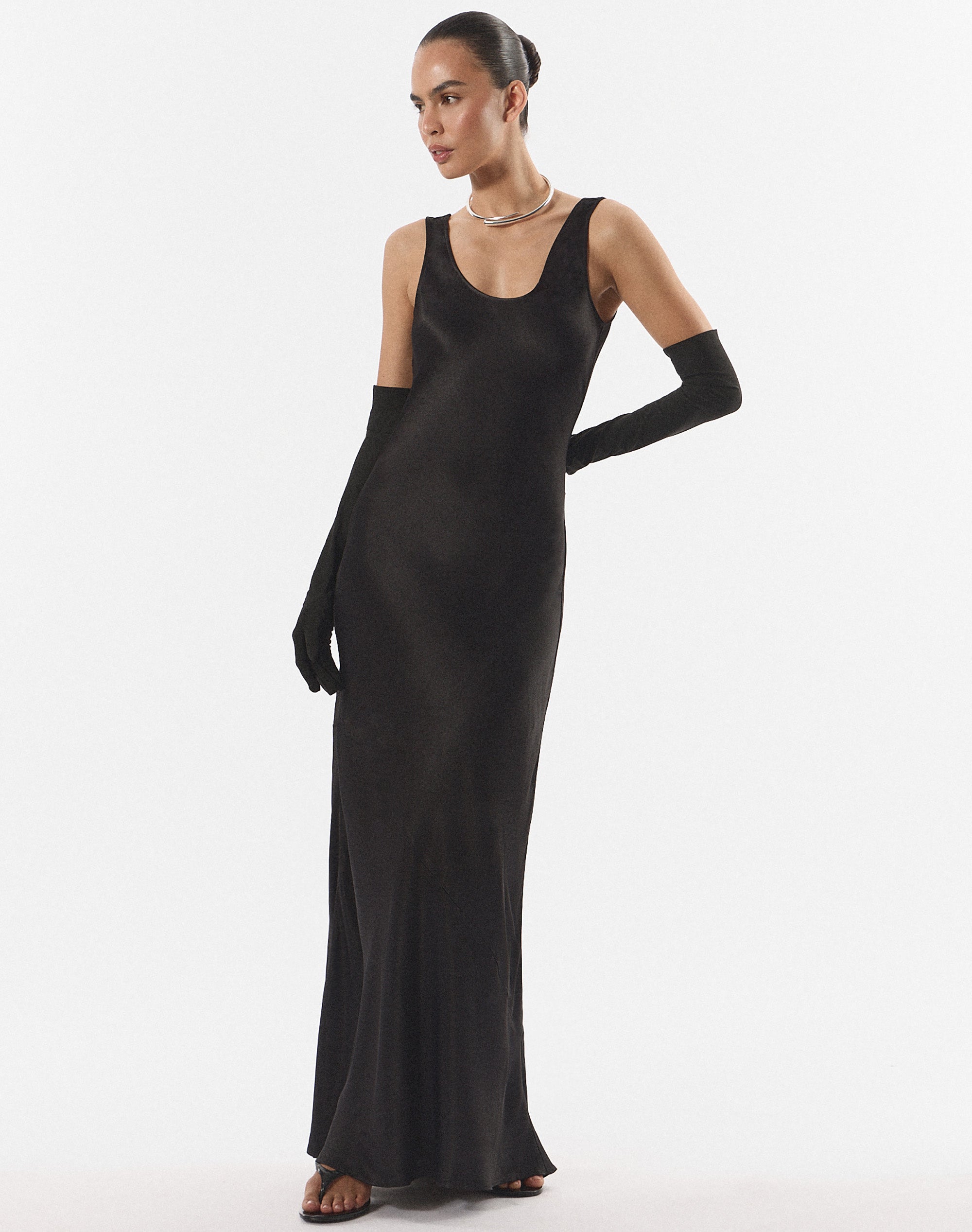 glassons backless dress Edt. Satin Scoop Neck Maxi in Black Alaia Embellished Maxi Dress rhinestone dress US Size:28W Thick straps