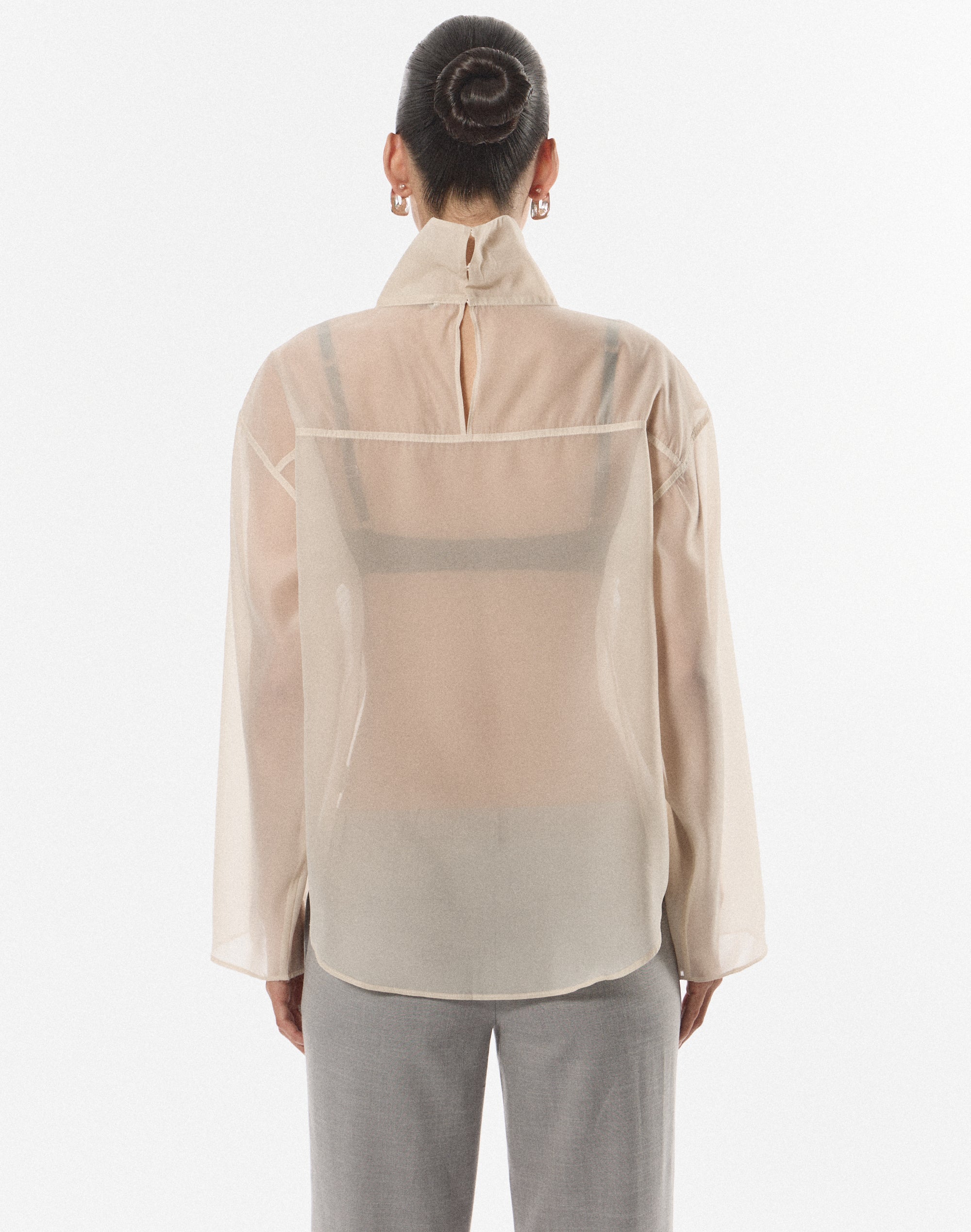 Edt. Sheer High Neck Blouse in Sleek Sand | Glassons