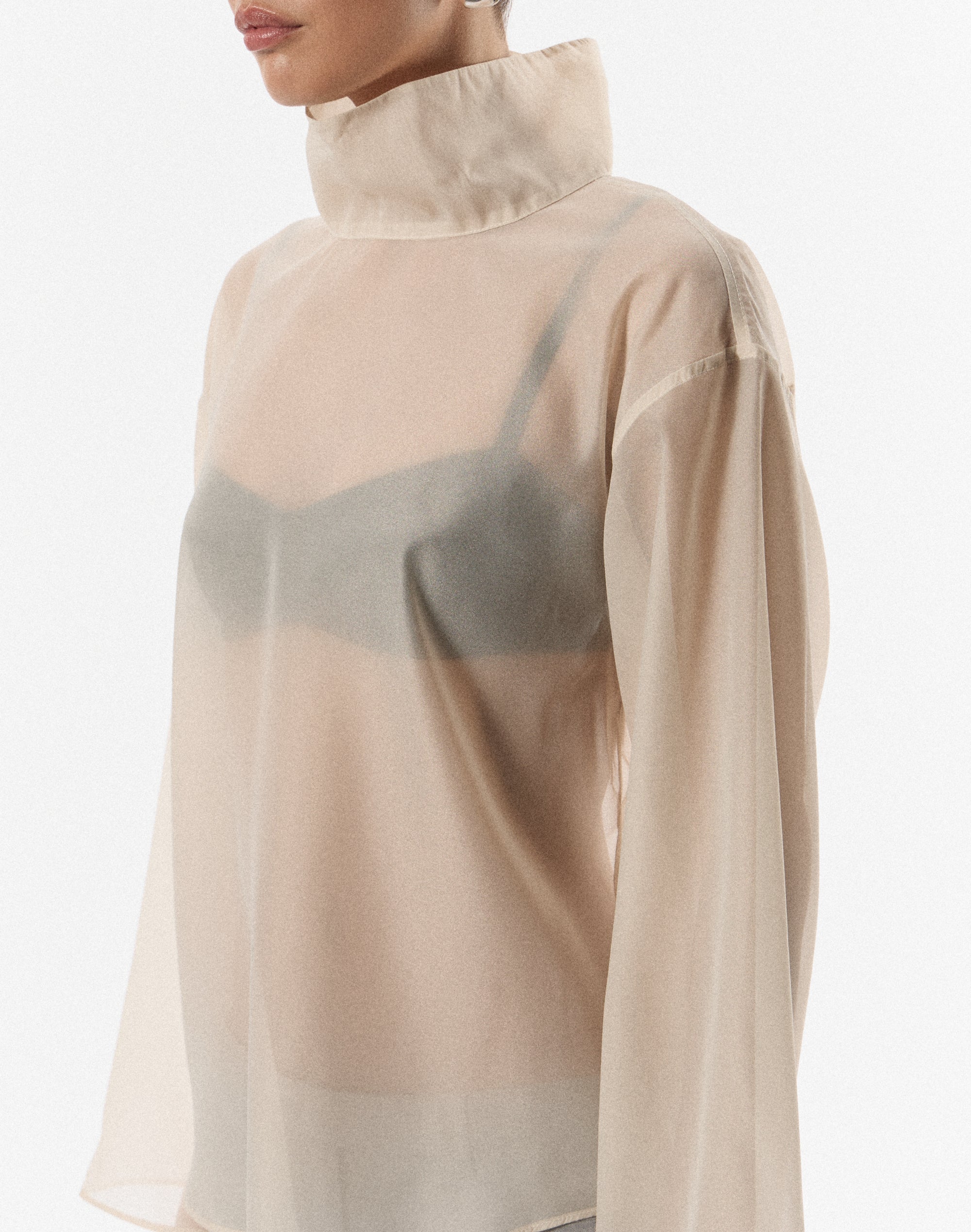 deres デレス　sheer high neck dual blouse Edt. Sheer High Neck Blouse in Sleek Sand | Glassons US