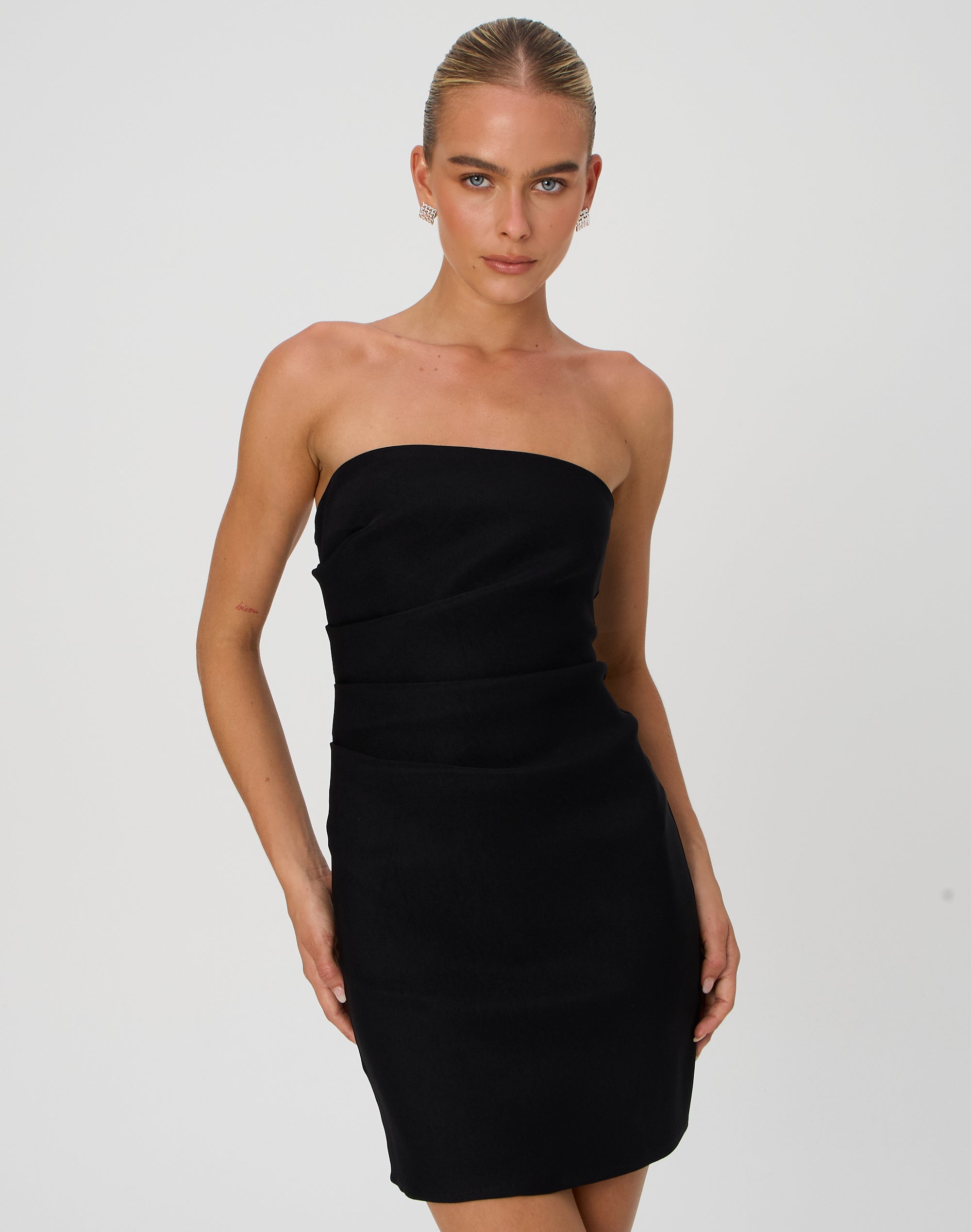 Strapless Ruched Dress in Black