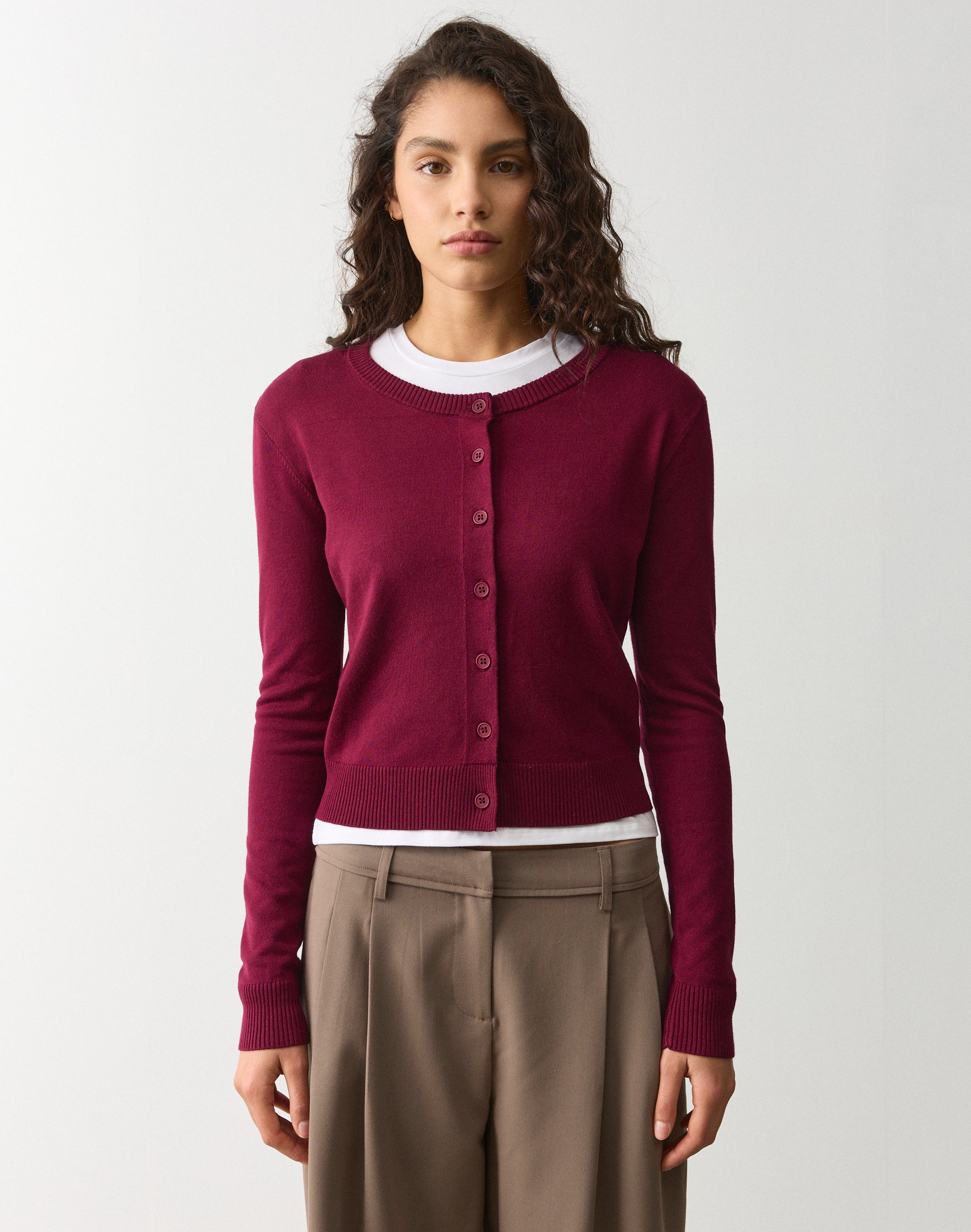 Cropped Knit Cardigan in Fudge Coco Tod Argyle | Glassons US