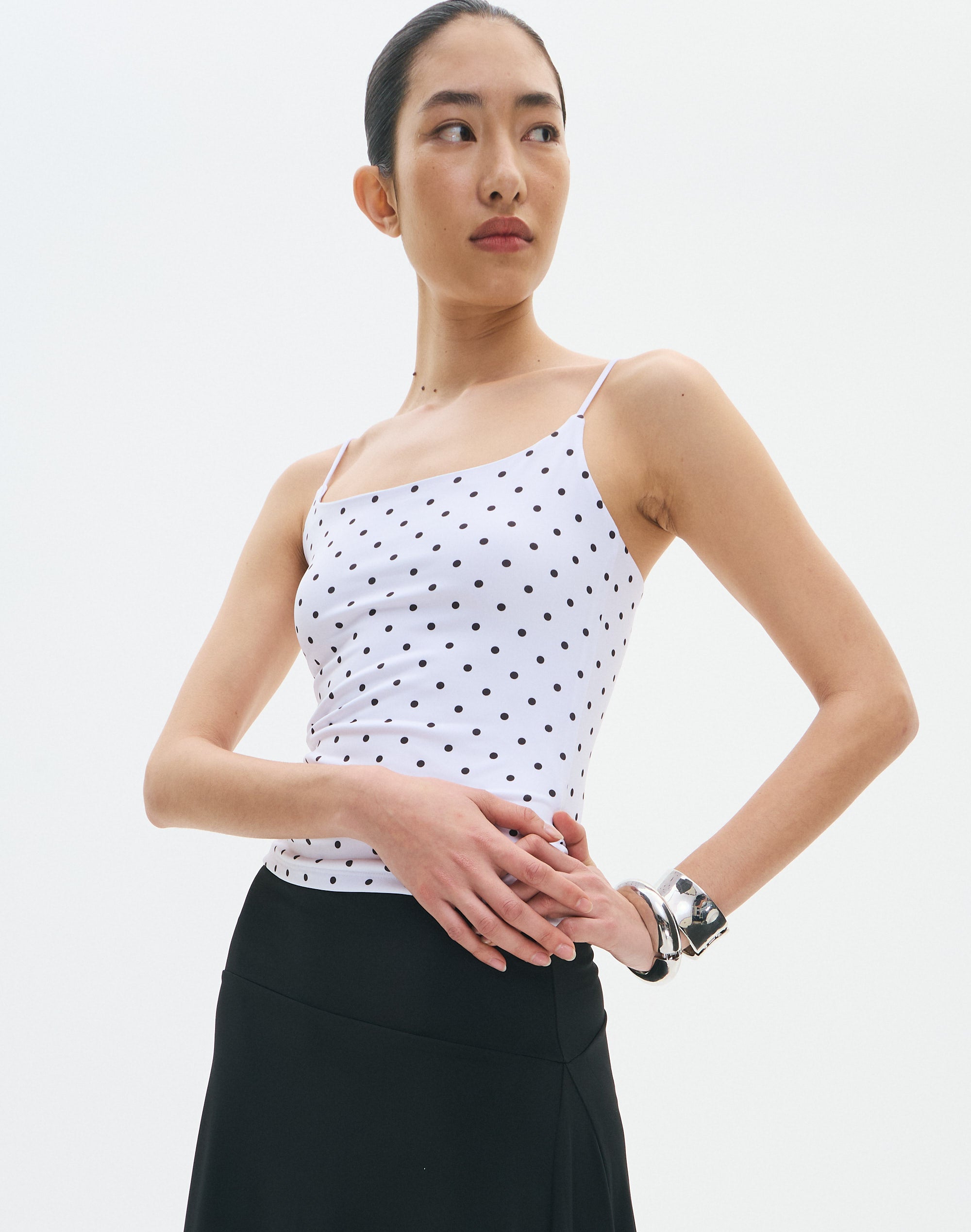 Print Thin Strap Tank Top in Maria X White X Black Glassons AU