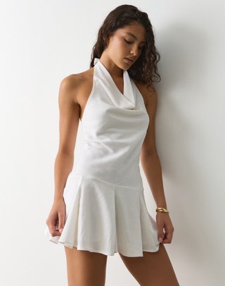 navy linen wrap dress Meraki Wrap Dress Navy – LUXMII main image 1