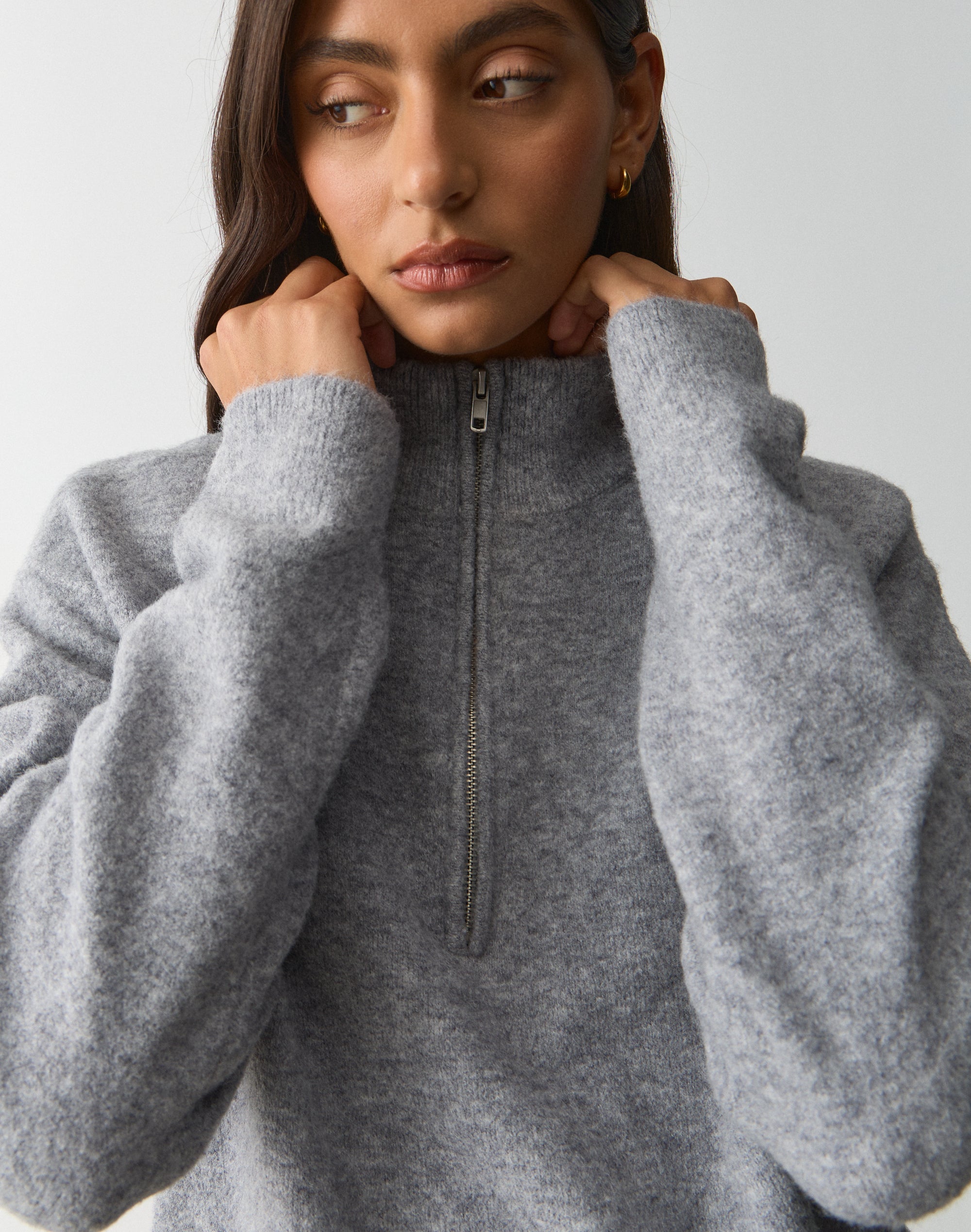 Quarter Zip Knit Polo in Grey Marle | Glassons US