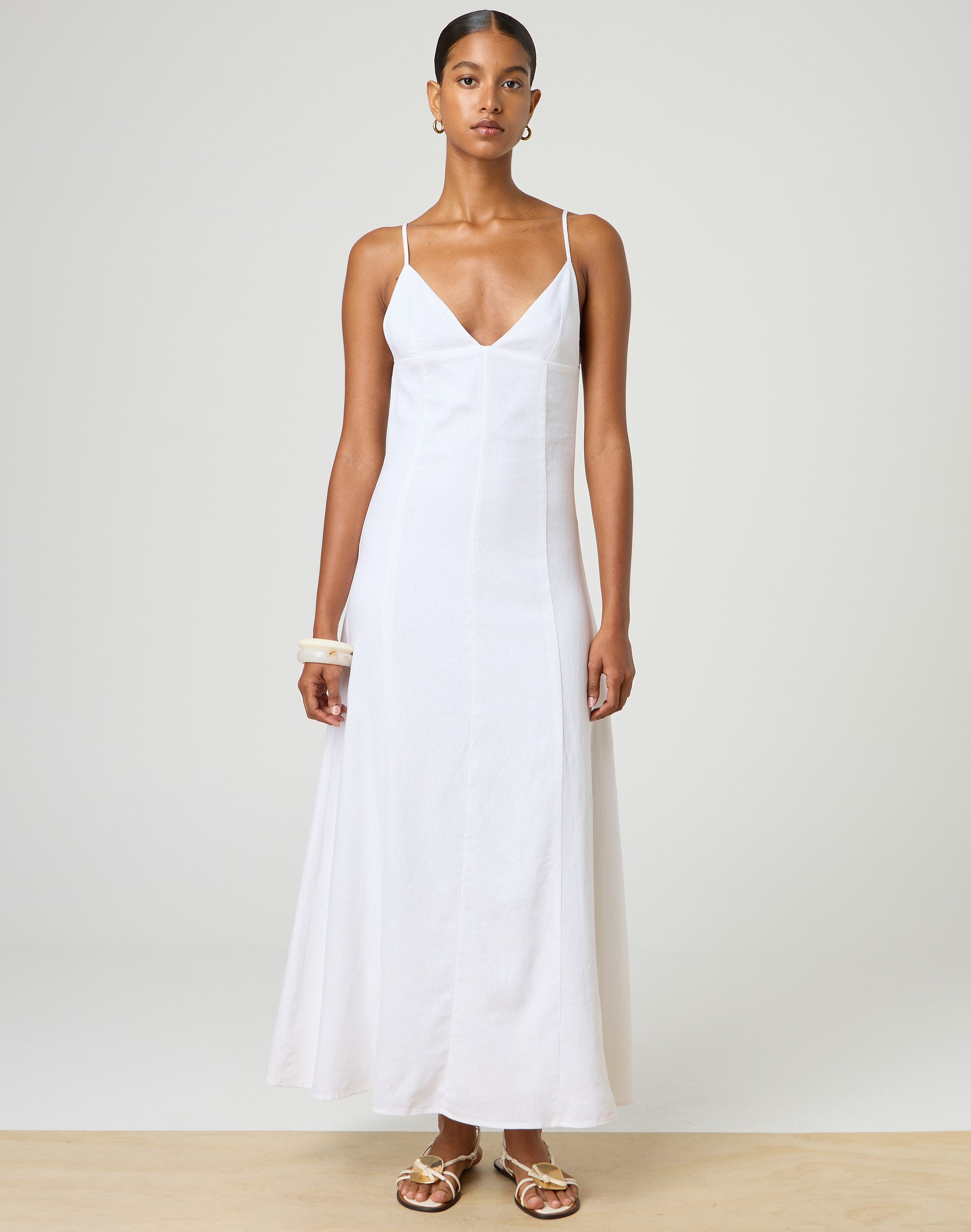 Linen Blend Open Back Maxi Dress in White | Glassons AU