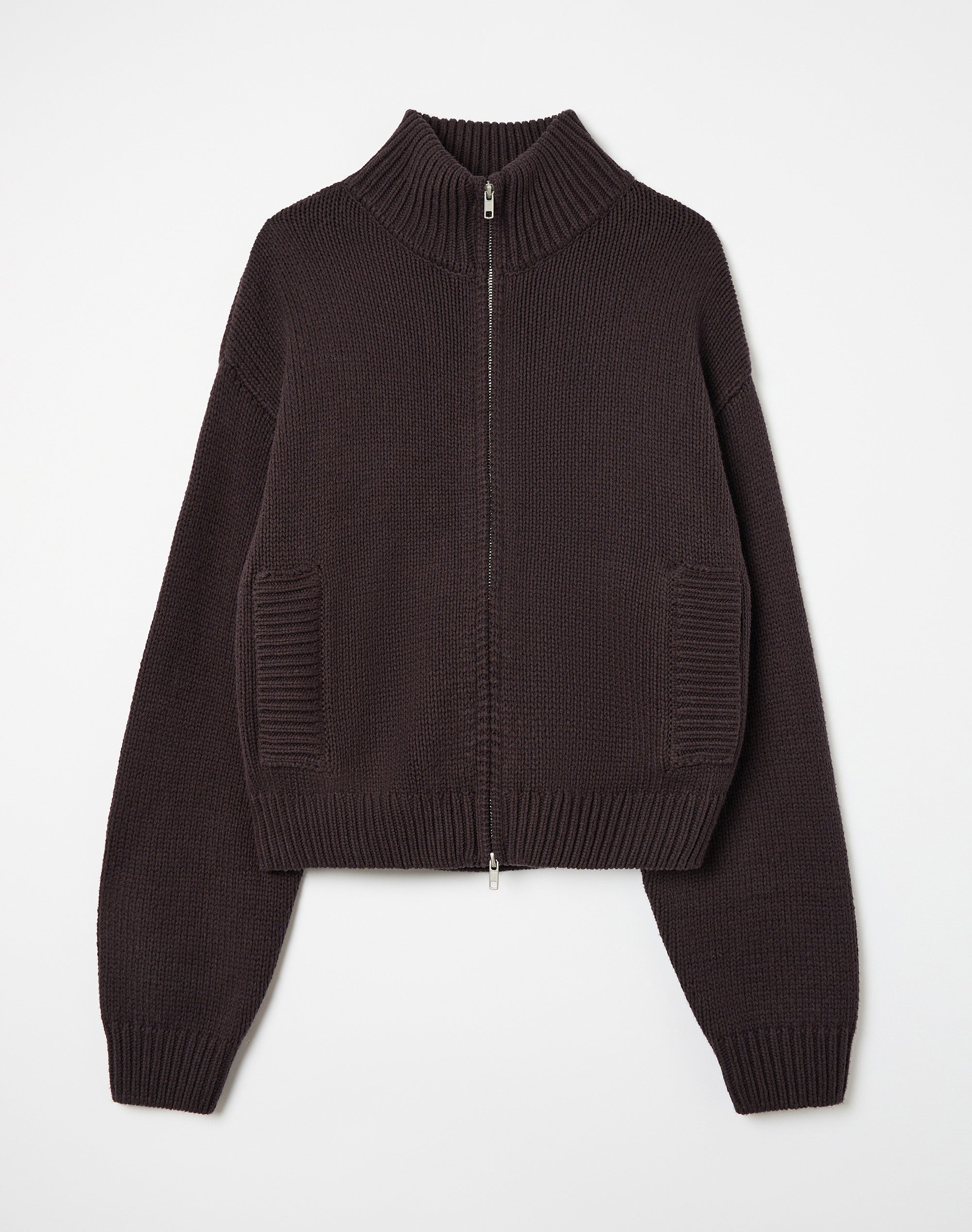 Cotton Blend Funnel Neck Zip Cardigan in Choc It Up | Glassons US