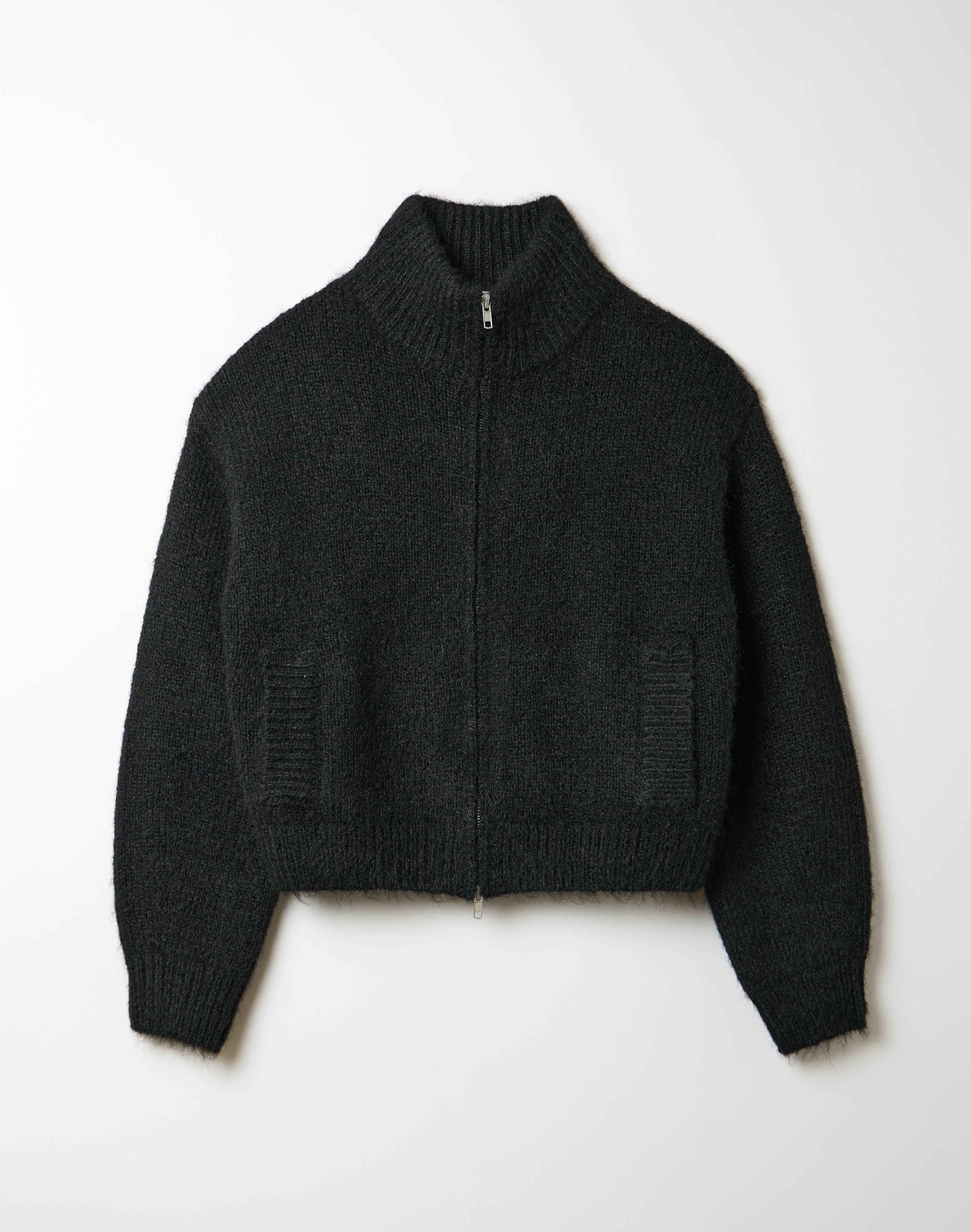 Funnel Neck Zip Knit Cardigan in Black | Glassons US