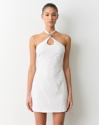 chinese dress ladies Women's White Linen Vacation Dress