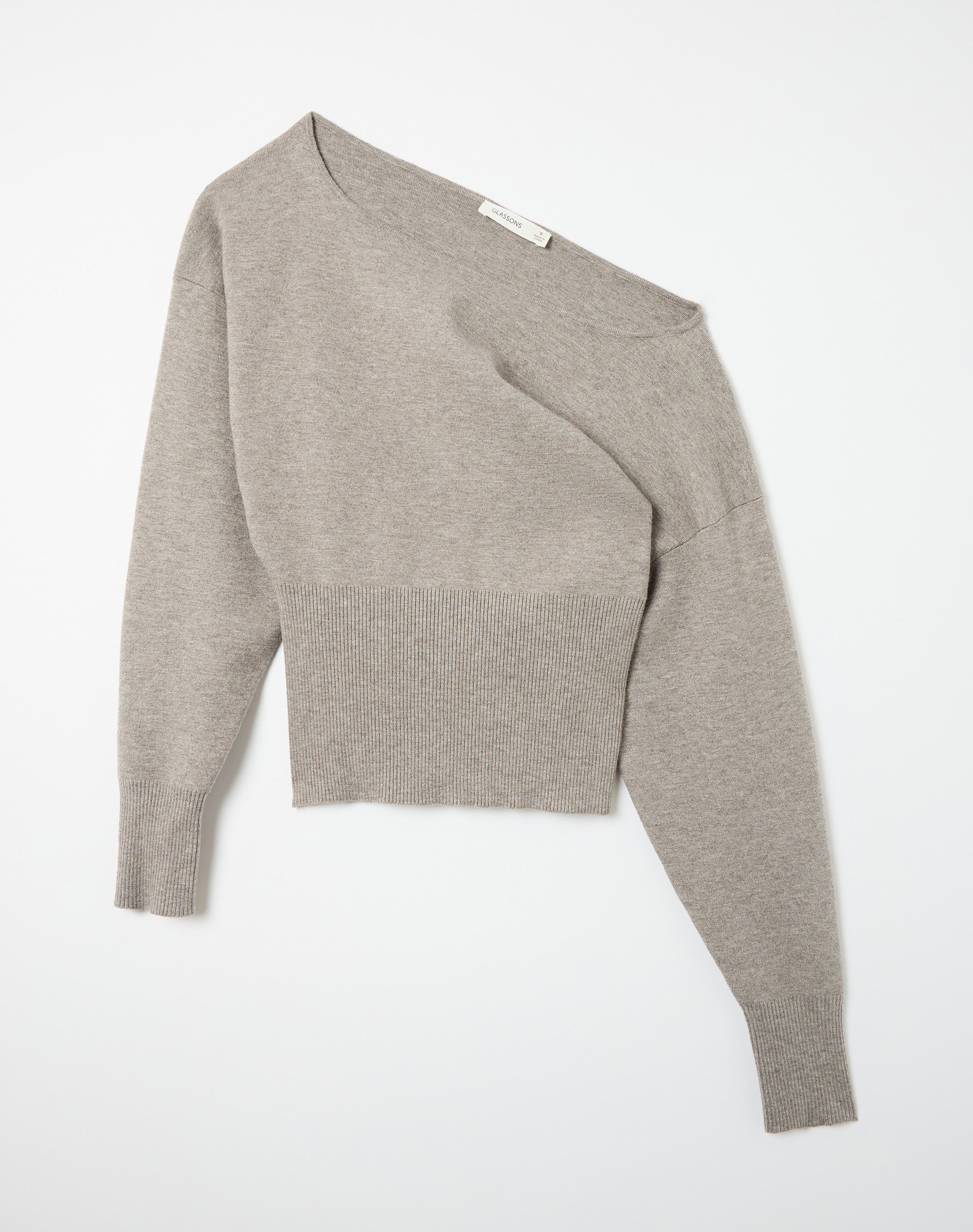 Off Shoulder Rib Waist Long Sleeve Knit in Dark Grey Marle | Glassons US