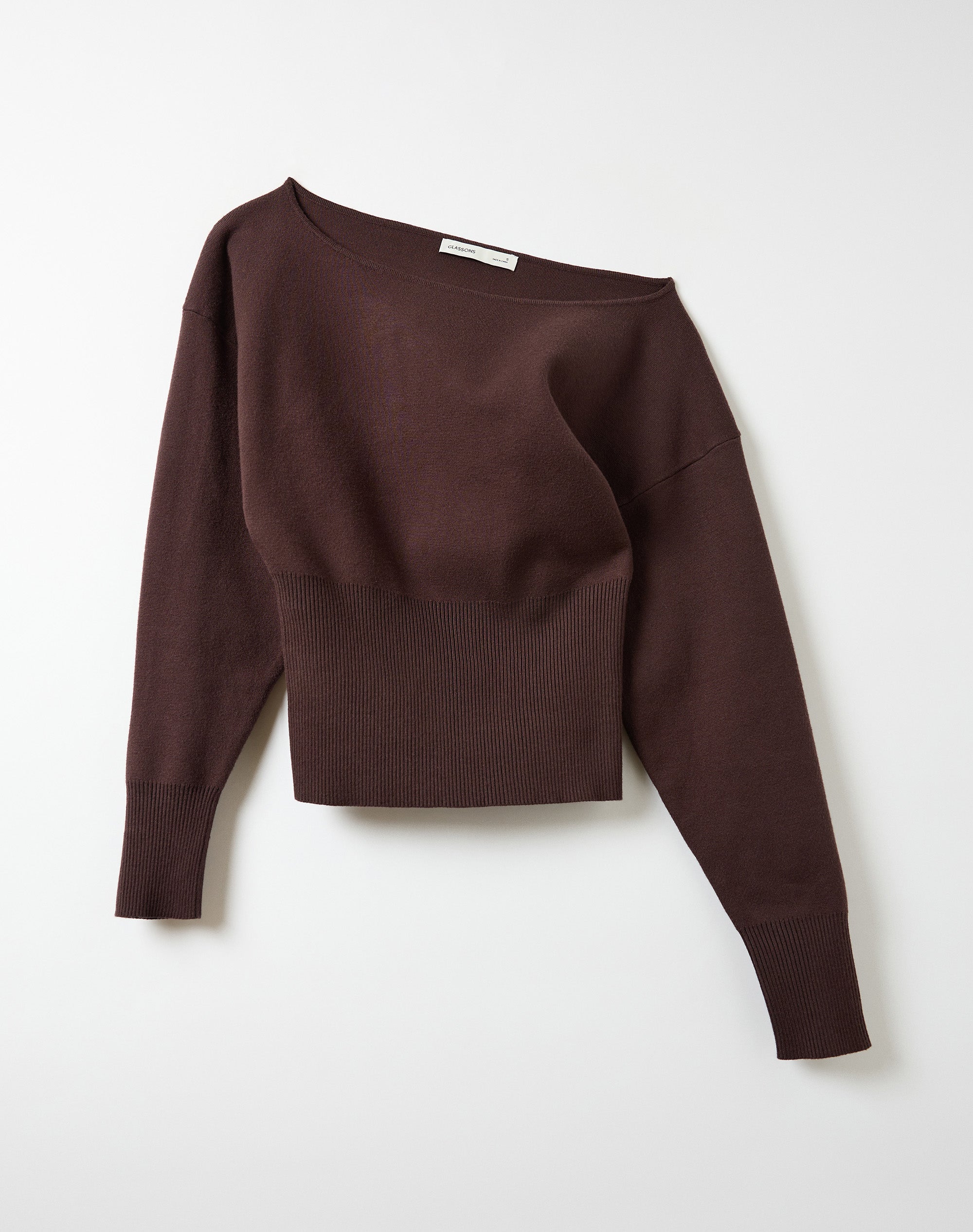 Off Shoulder Rib Waist Long Sleeve Knit in Fudge Fantasy | Glassons SG