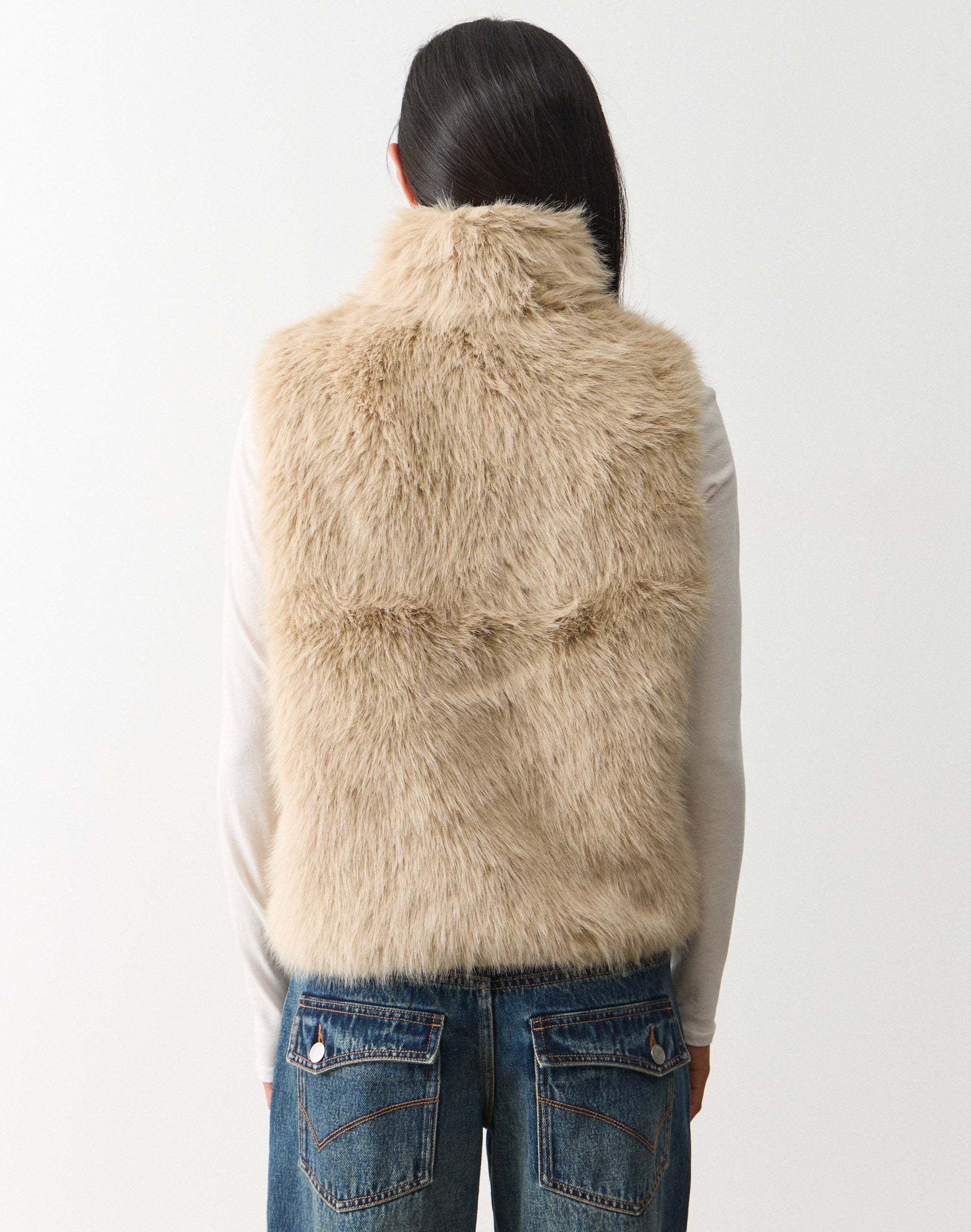 Faux Fur Funnel Neck Vest in Neutral | Glassons