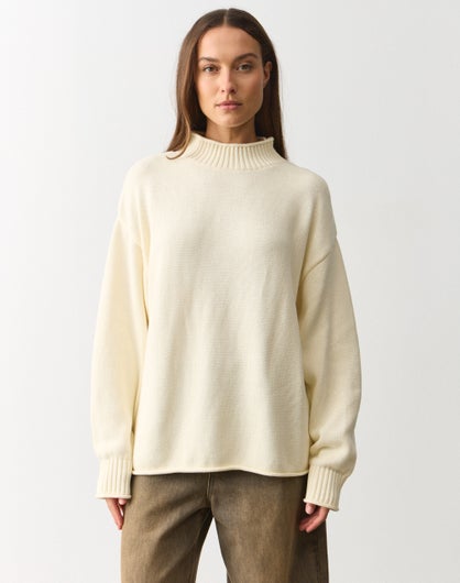 Funnel Neck Exposed Seam Knit Jumper