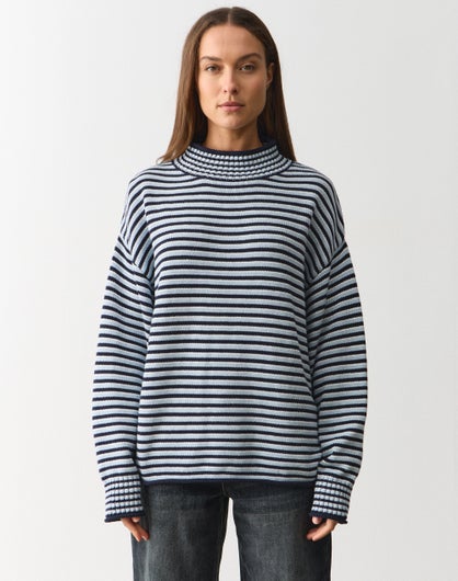 Funnel Neck Exposed Seam Knit Jumper