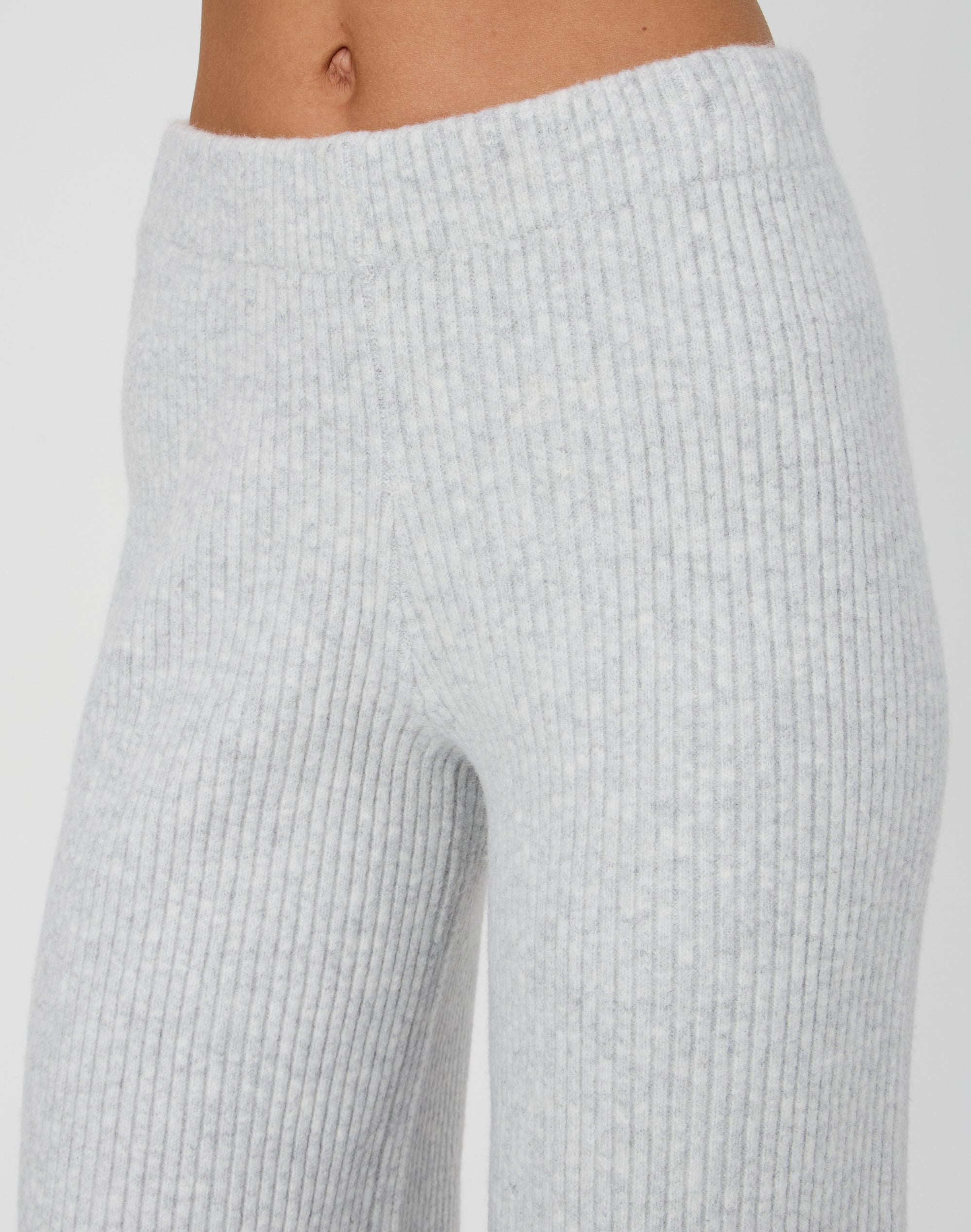 Ribbed Knit Pants in Pale Grey Marle