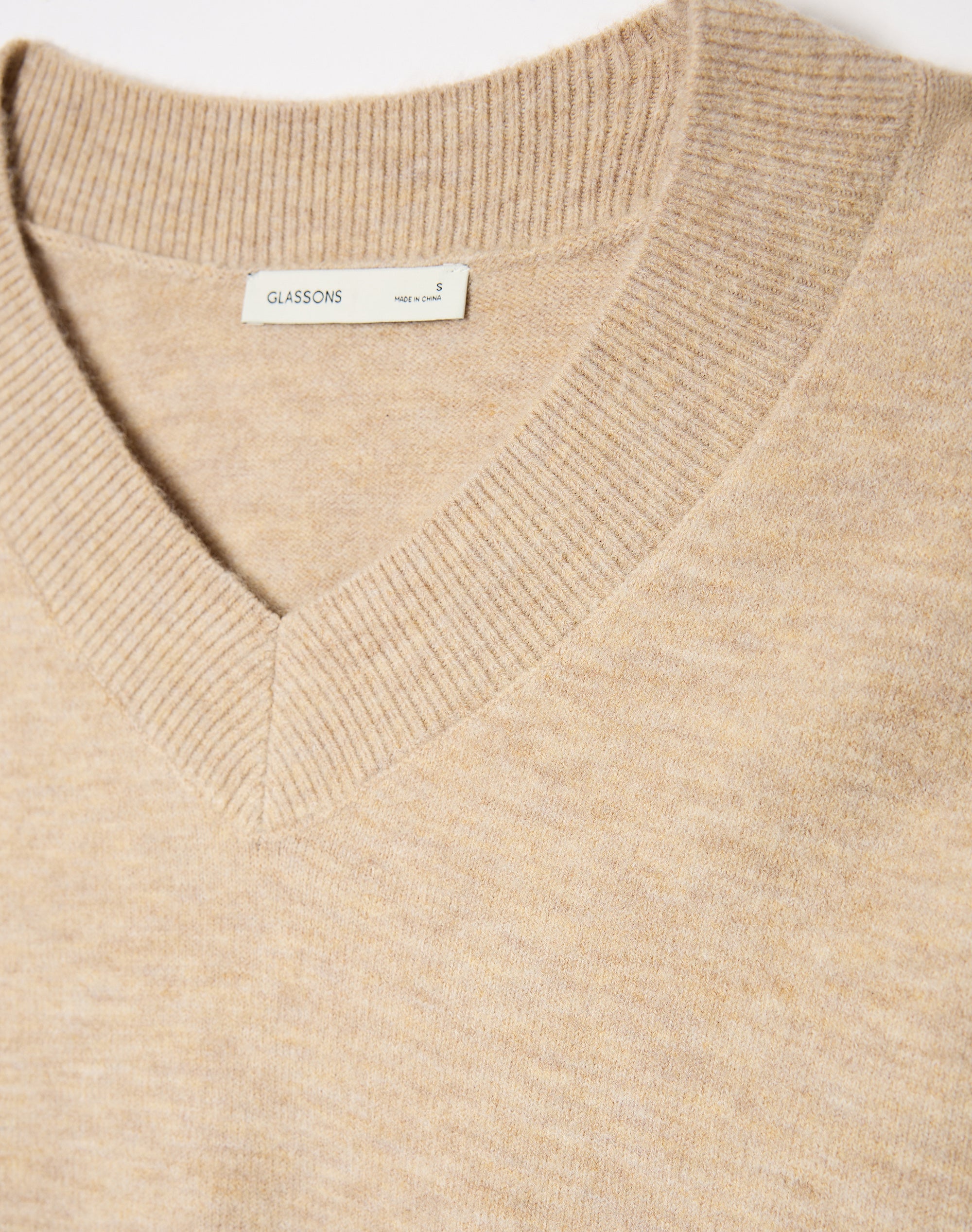 Cosy V Neck Knit Jumper in Solid Sand Marle | Glassons US