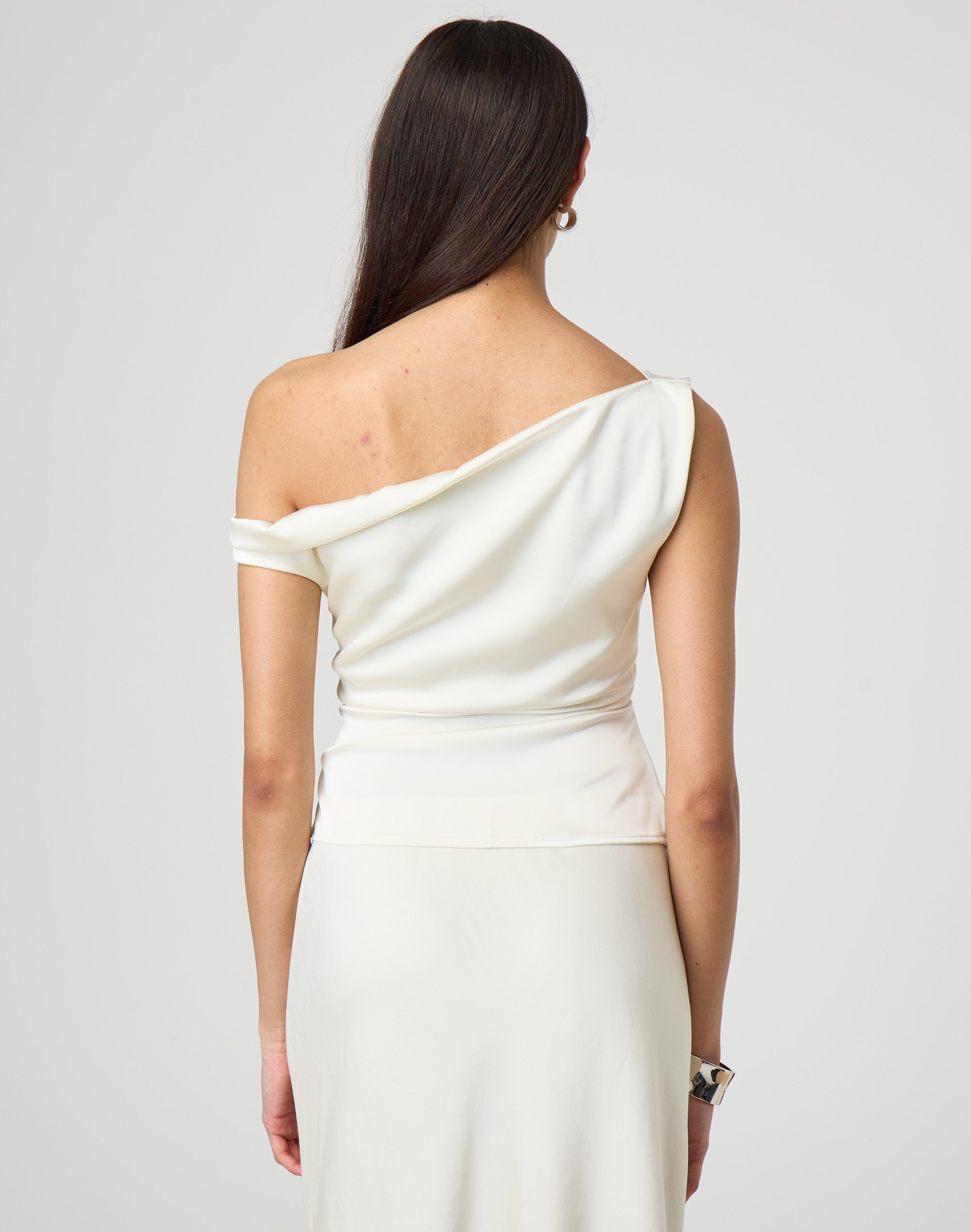 Satin Ruched Off Shoulder Top in Cream Soda | Glassons US