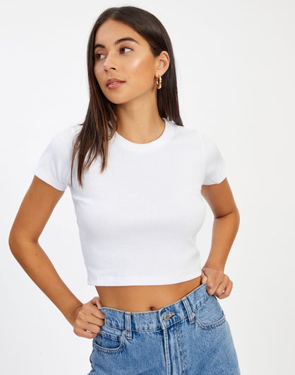 Ribbed Cropped Tee in White | Glassons