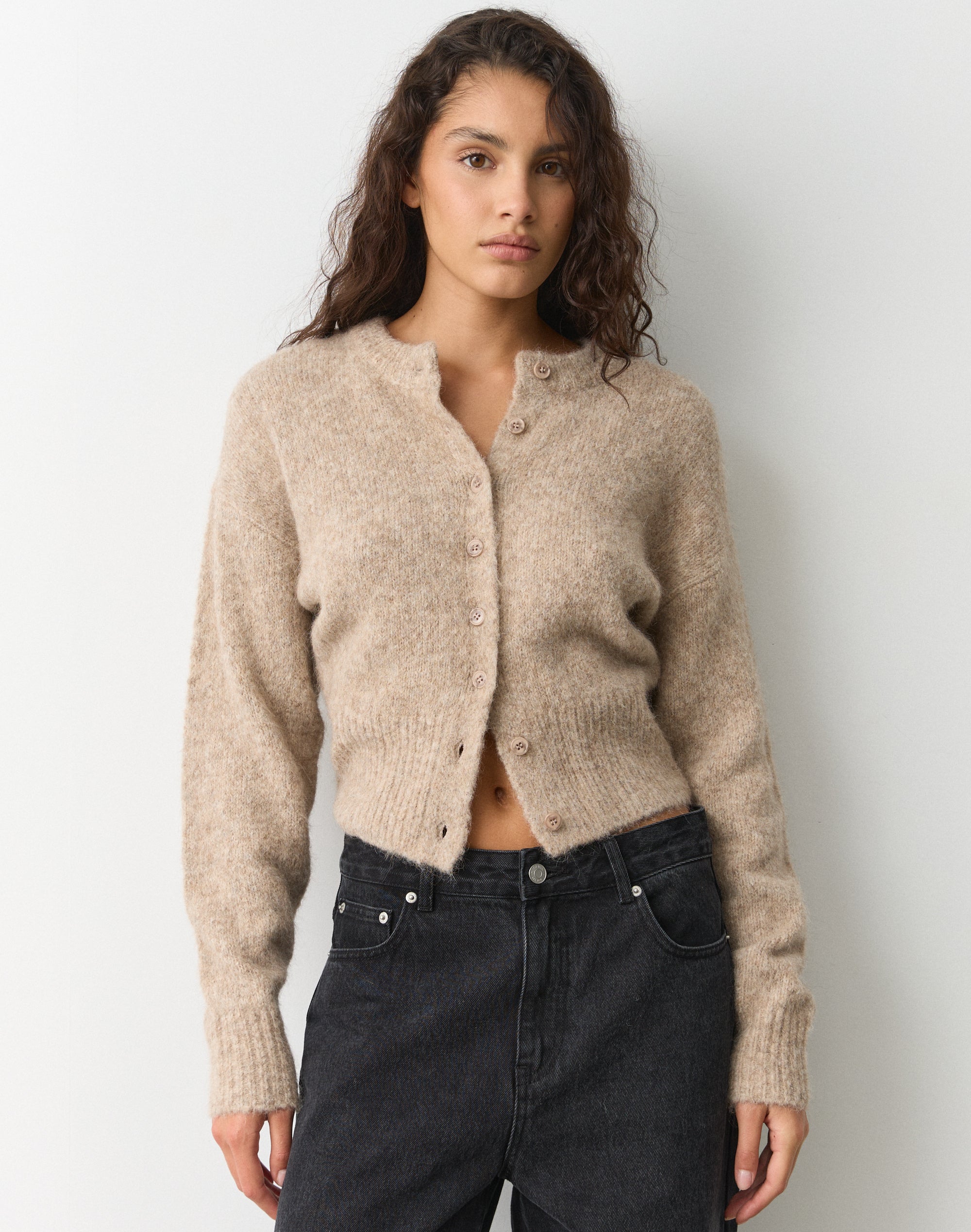 Alpaca Blend Knit Cardigan in Neutral Marle | Glassons AU