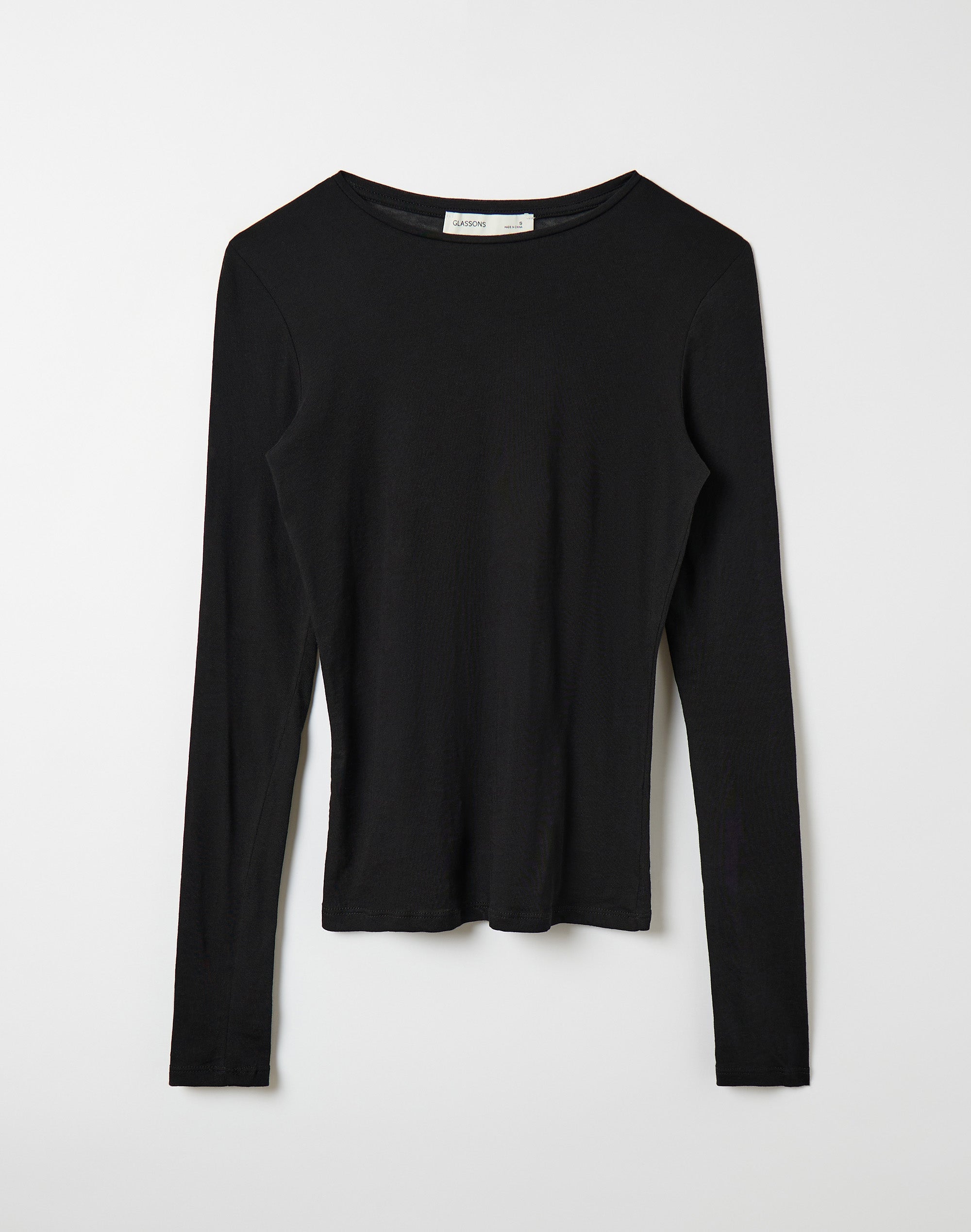 Cotton Sheer Long Sleeve Top in Black | Glassons US