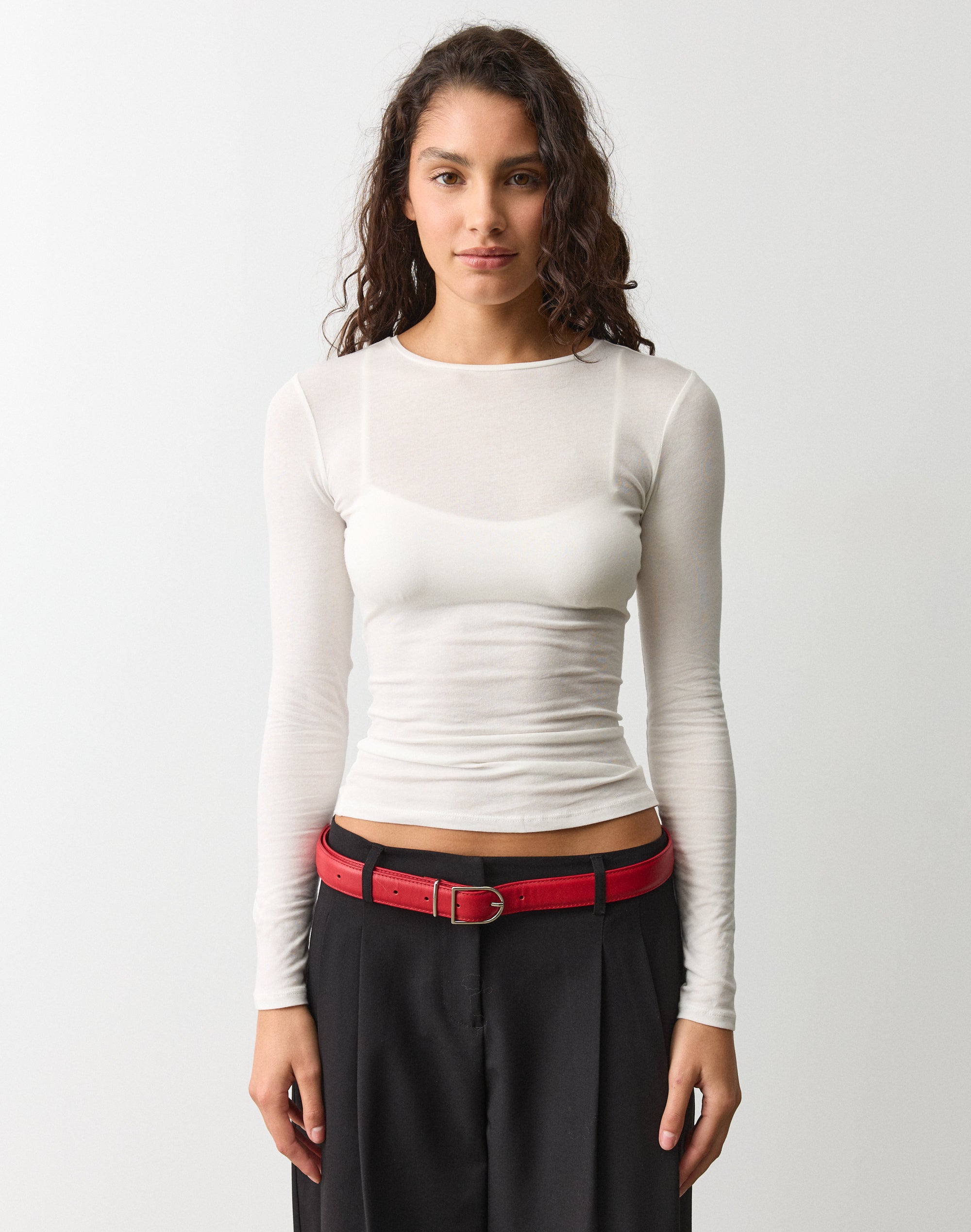 Cotton Sheer Long Sleeve Top in Milk | Glassons US