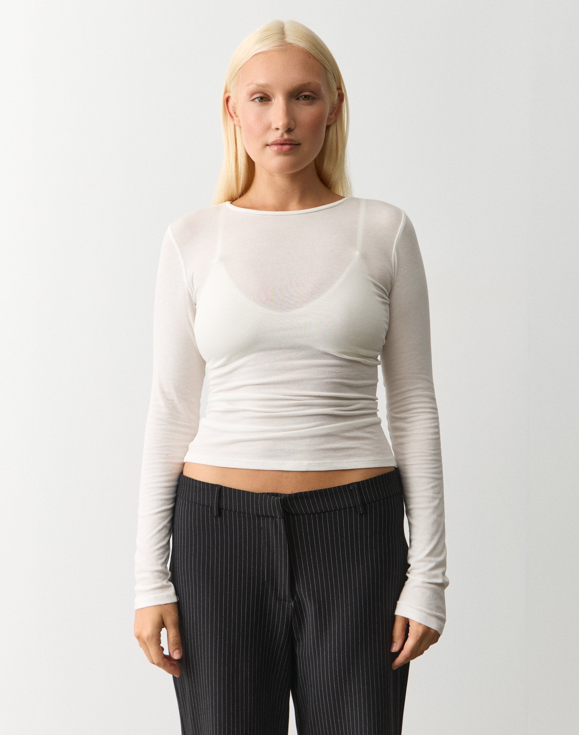 Cotton Sheer Long Sleeve Top in Milk | Glassons AU