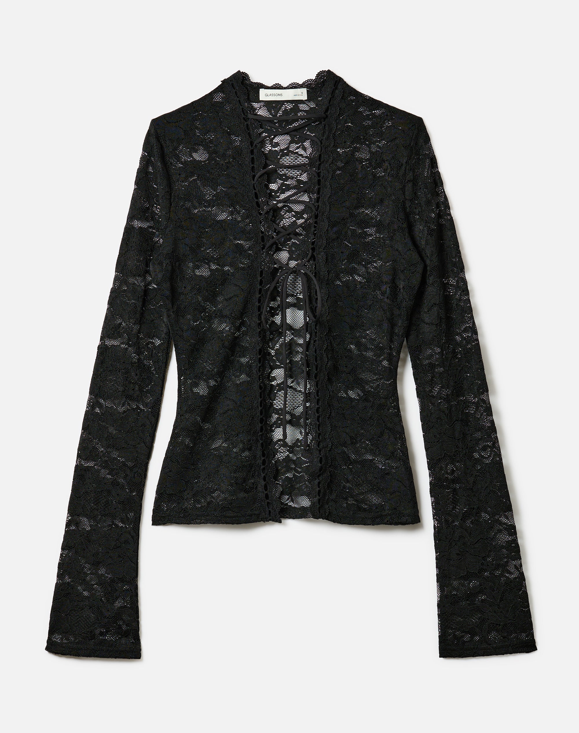 Lace Up Long Sleeve Top in Black | Glassons SG