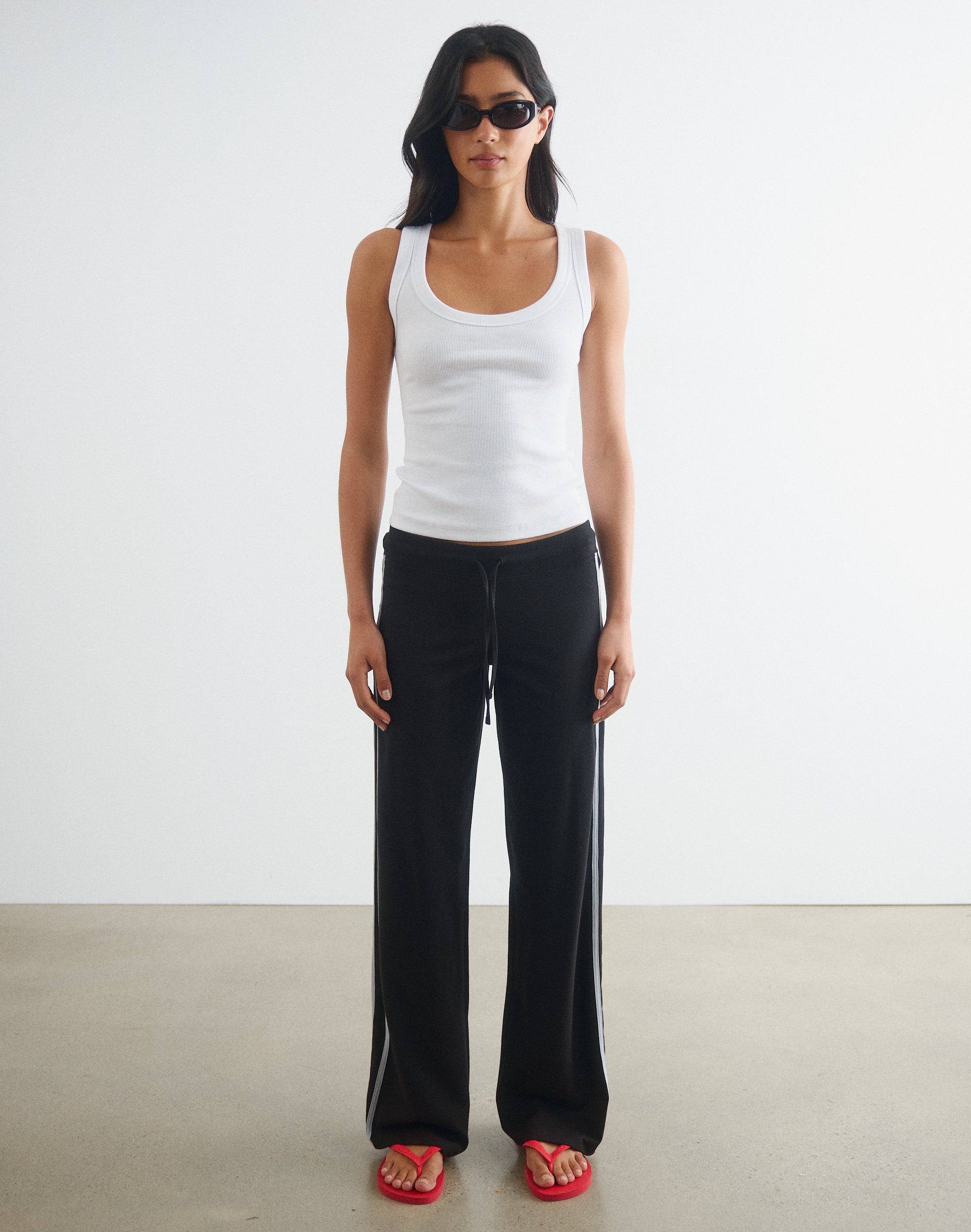 Cotton Relaxed Straight Leg Pants in Black X Cool Drift | Glassons SG