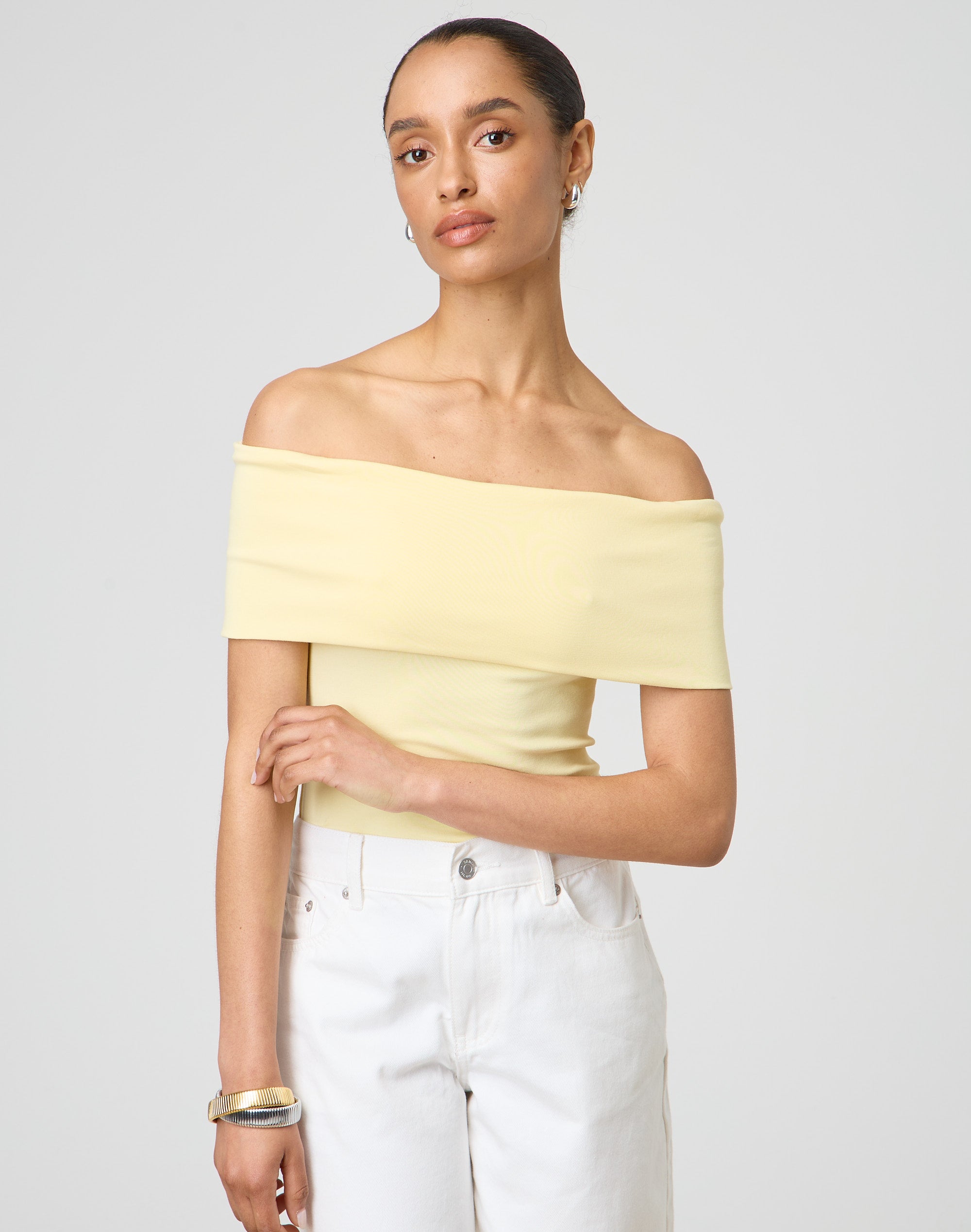 yellow top off shoulder