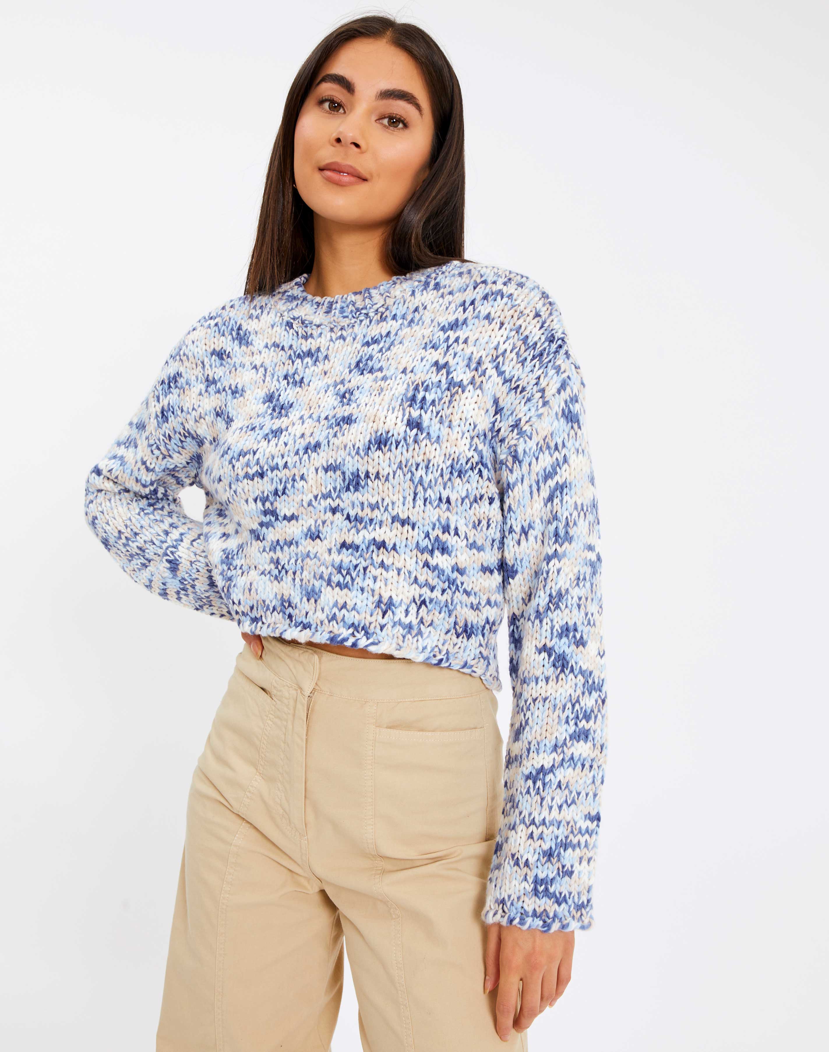 Yarn Long Sleeve Cropped Knit Jumper in 