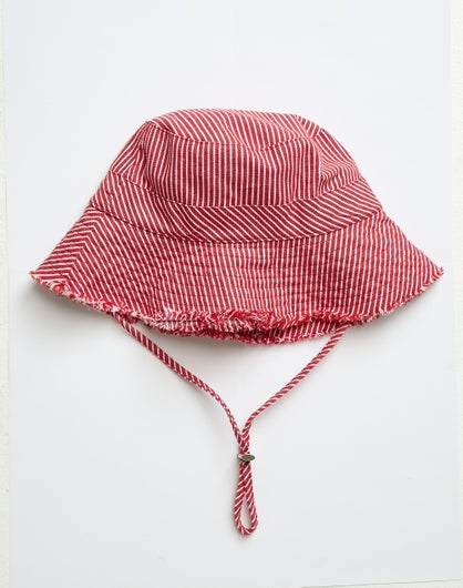 Stripe String Bucket Hat in Baboushka Red Stripe | Glassons US