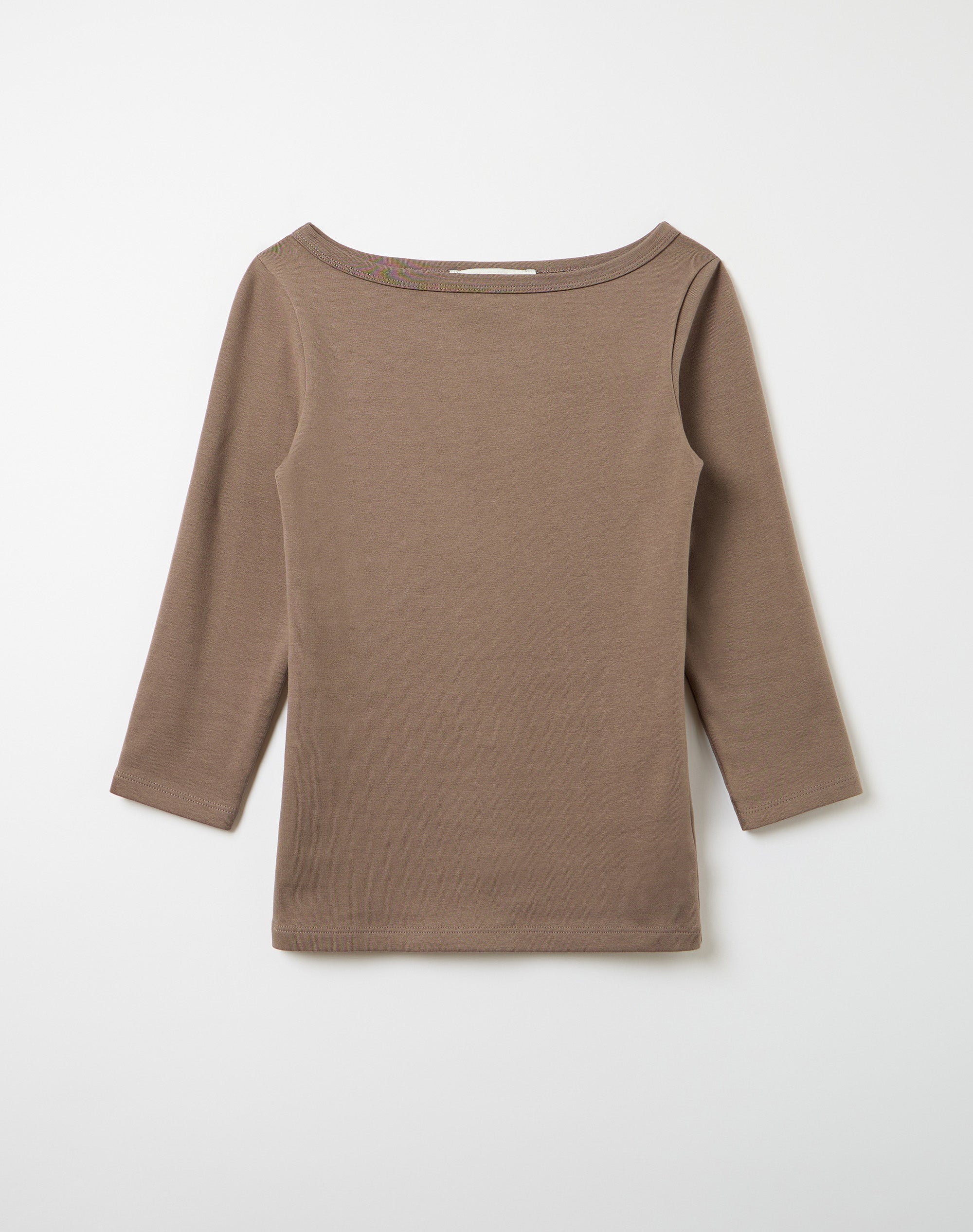Cotton Boat Neck Three Quarter Top in Smokey Hazel | Glassons US