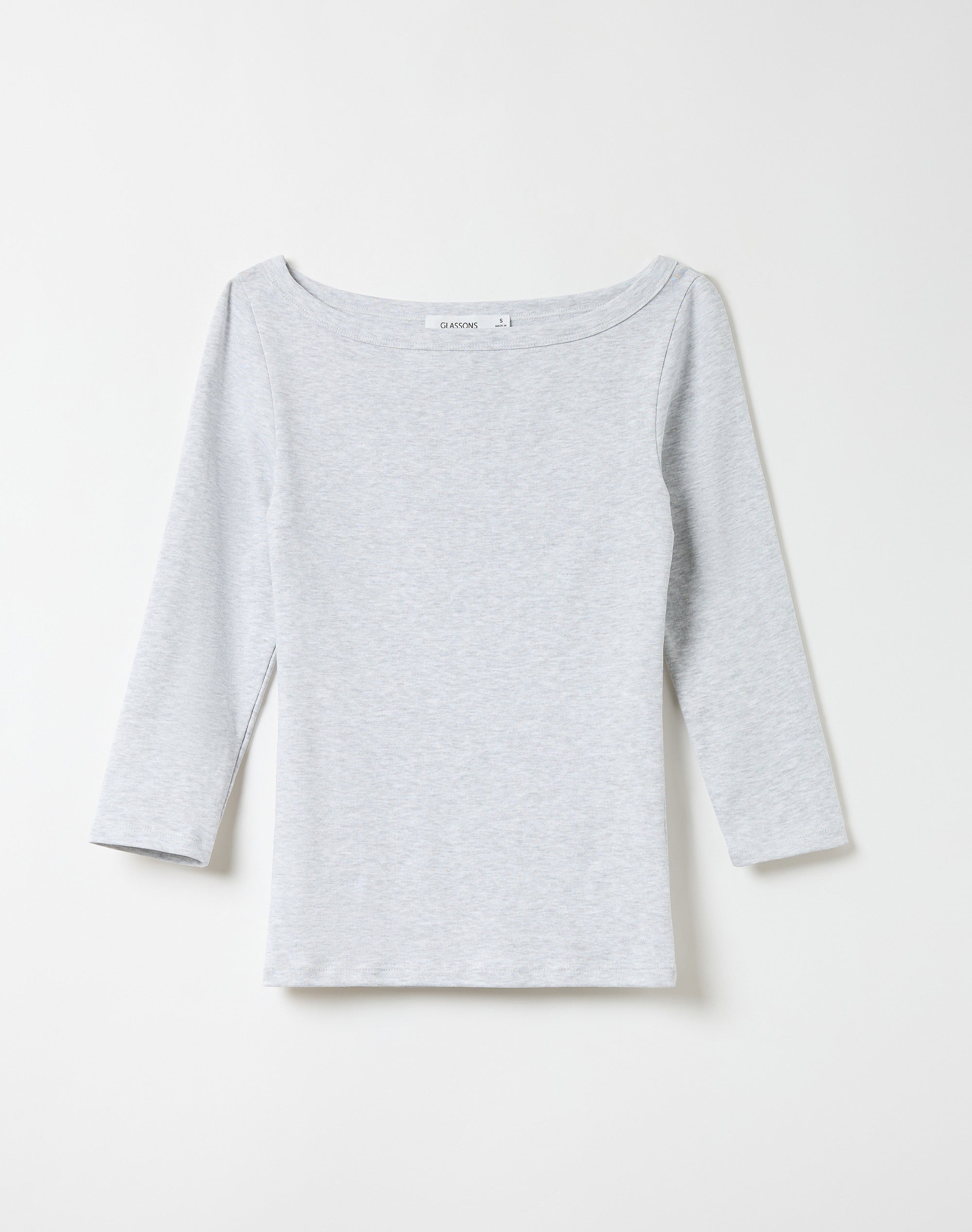 Cotton Boat Neck Three Quarter Top in Snow Marle | Glassons US